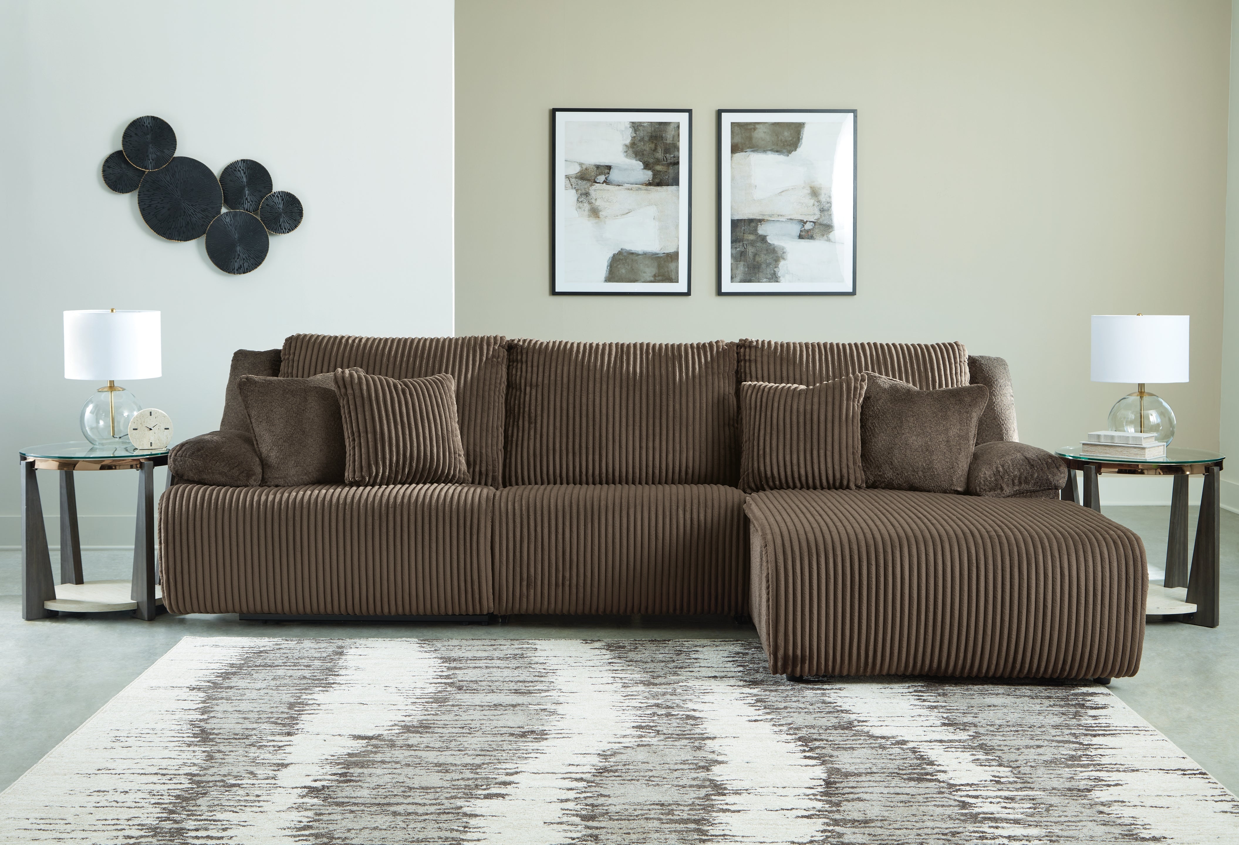 Family Deals Furniture - Ashley Furniture - Top Tier Sectional - 3-Piece Sectional Sofa Chaise / Chocolate - 92705S6