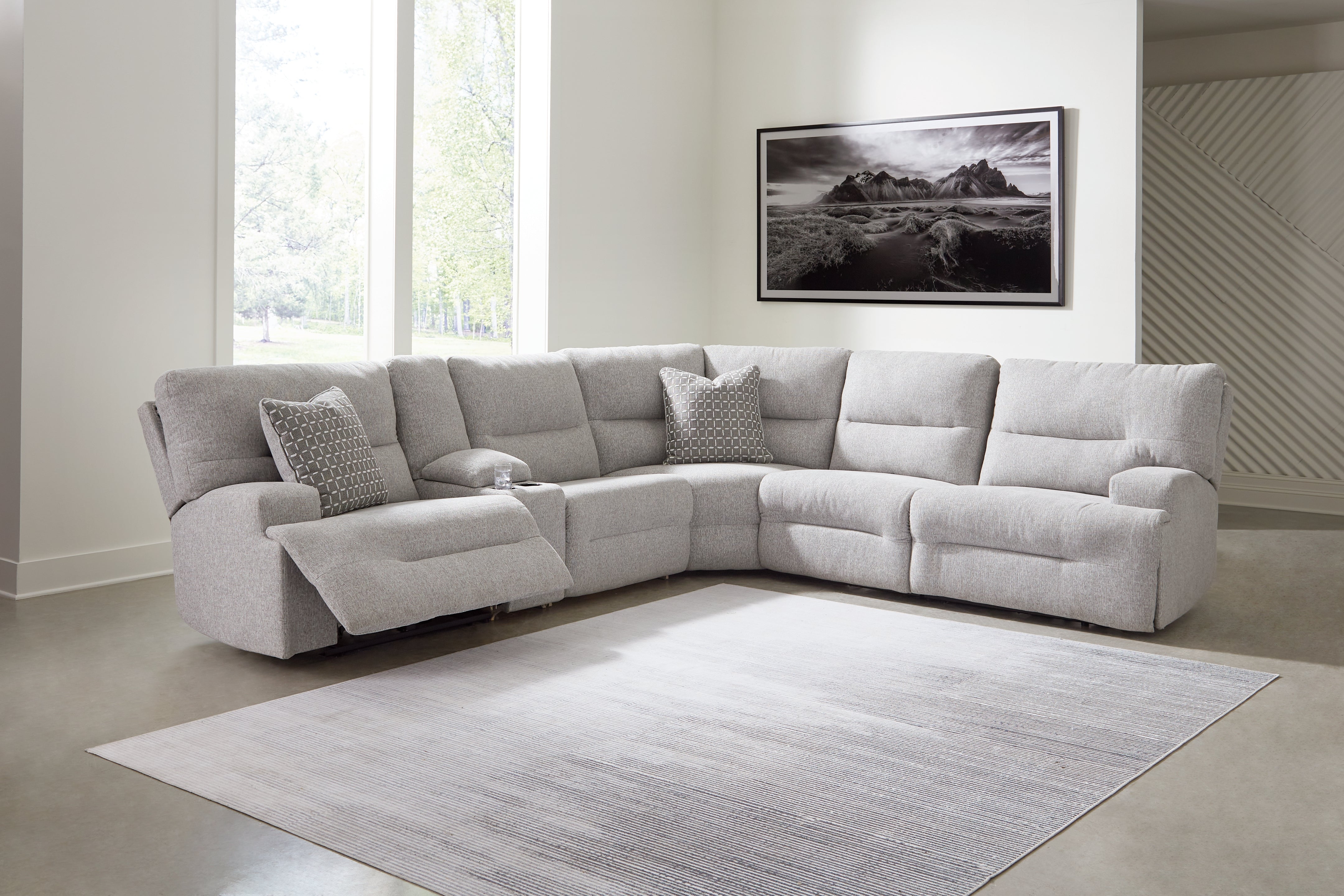 Family Deals Furniture - Ashley Furniture - Acklen Place Sectional - 6-Piece Power Reclining Sectional / Pewter - 93605S9