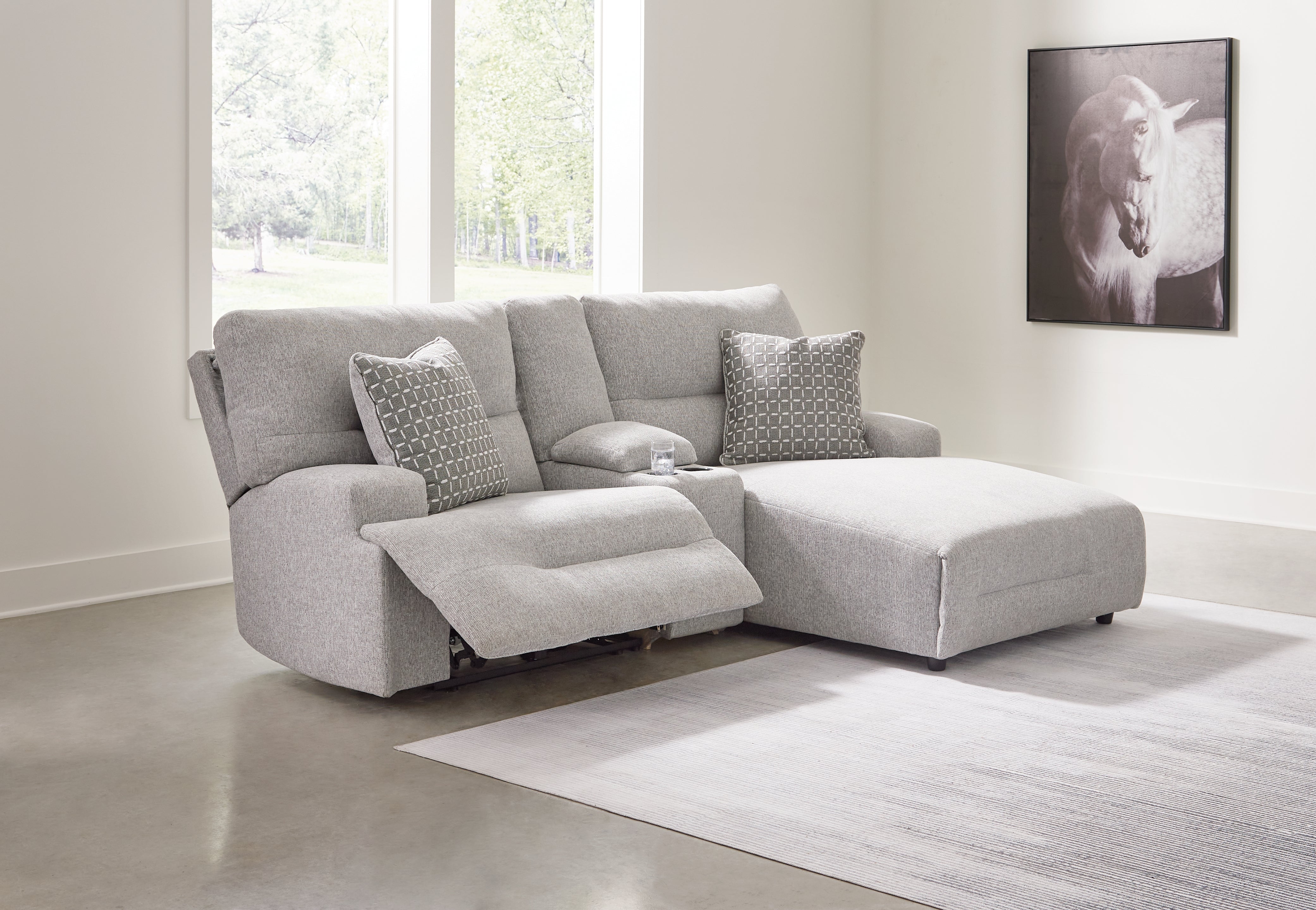 Family Deals Furniture - Ashley Furniture - Acklen Place Sectional - 3-Piece Power Reclining Sectional Sofa with Chaise / Pewter - 93605S4