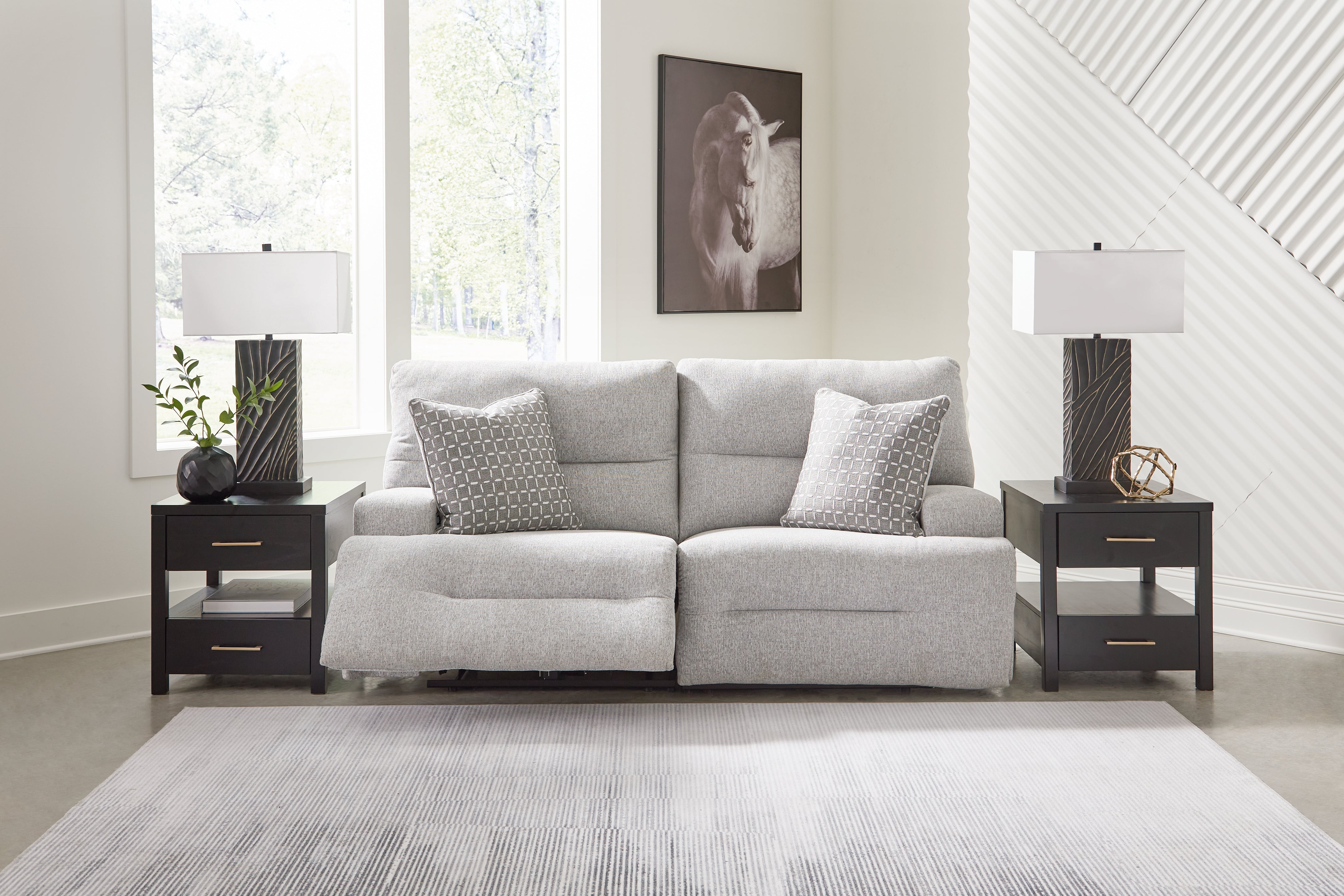 Family Deals Furniture - Ashley Furniture - Acklen Place Sectional - 2-Piece Power Reclining Sectional Loveseat / Pewter - 93605S16