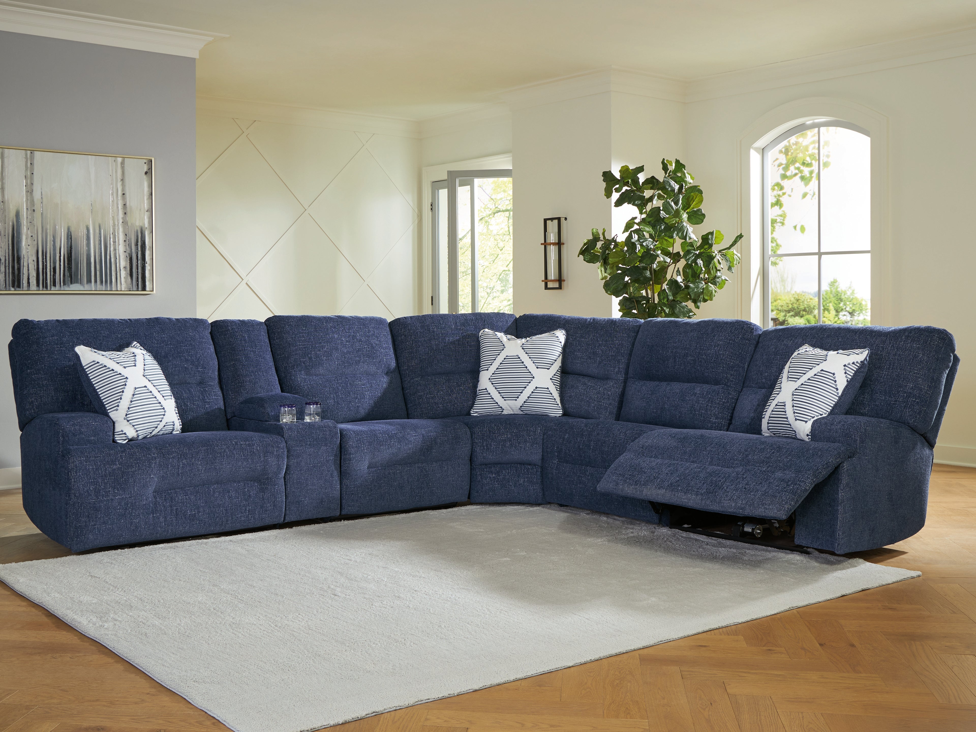 Family Deals Furniture - Ashley Furniture - Acklen Place Sectional - 6-Piece Power Reclining Sectional / Navy - 93607S15