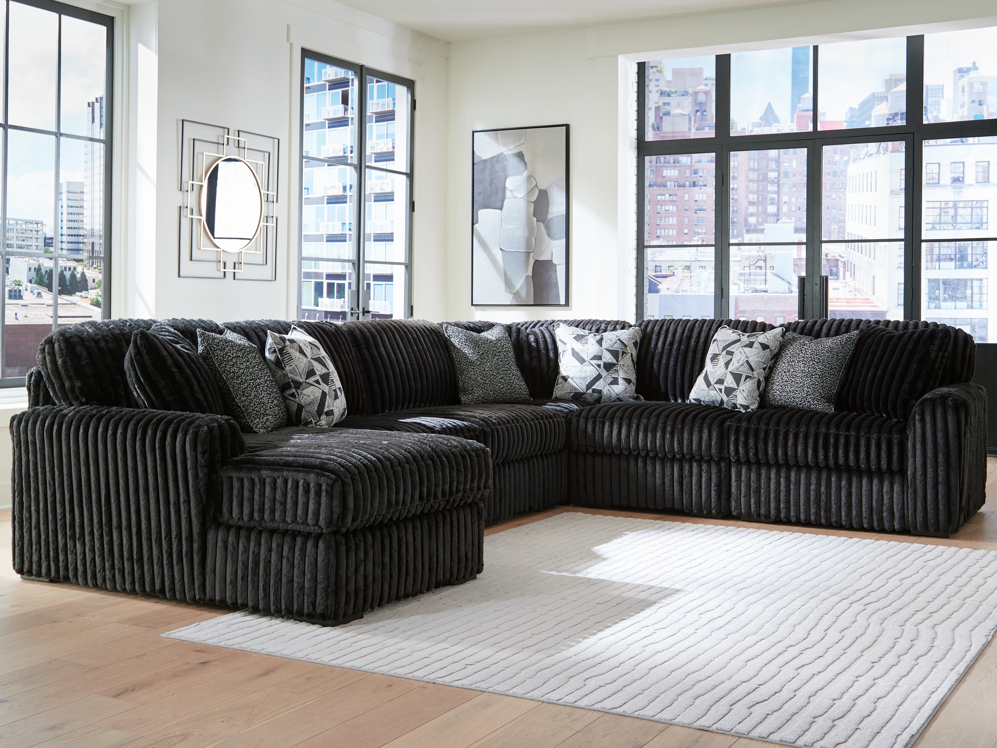Family Deals Furniture - Ashley Furniture - Midnight-Madness Sectional - RAF 6-Piece Sectional with Chaise / Onyx - 98103S23