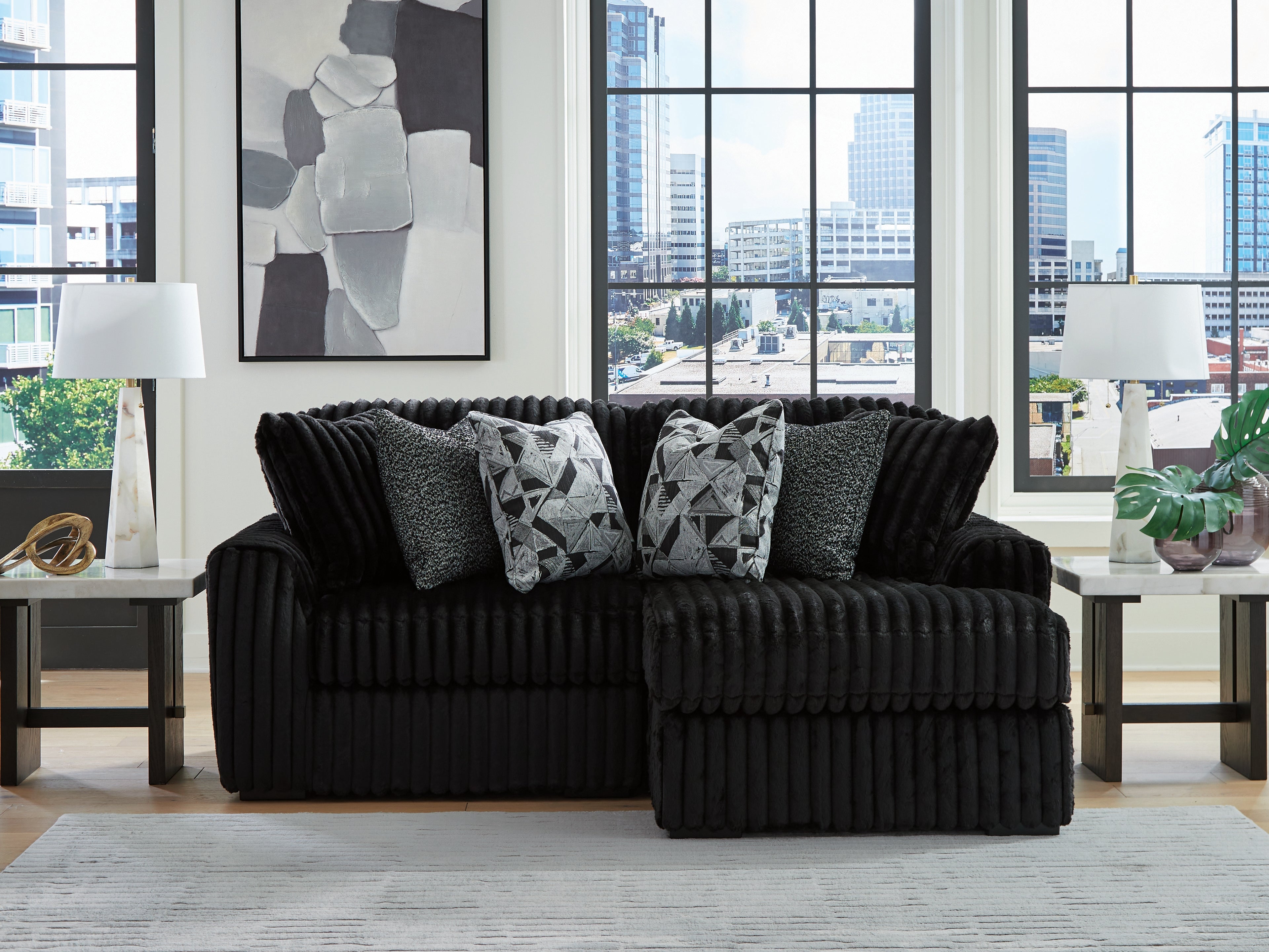Family Deals Furniture - Ashley Furniture - Midnight-Madness Sectional - RAF 2-Piece Sectional with Chaise / Onyx - 98103S14