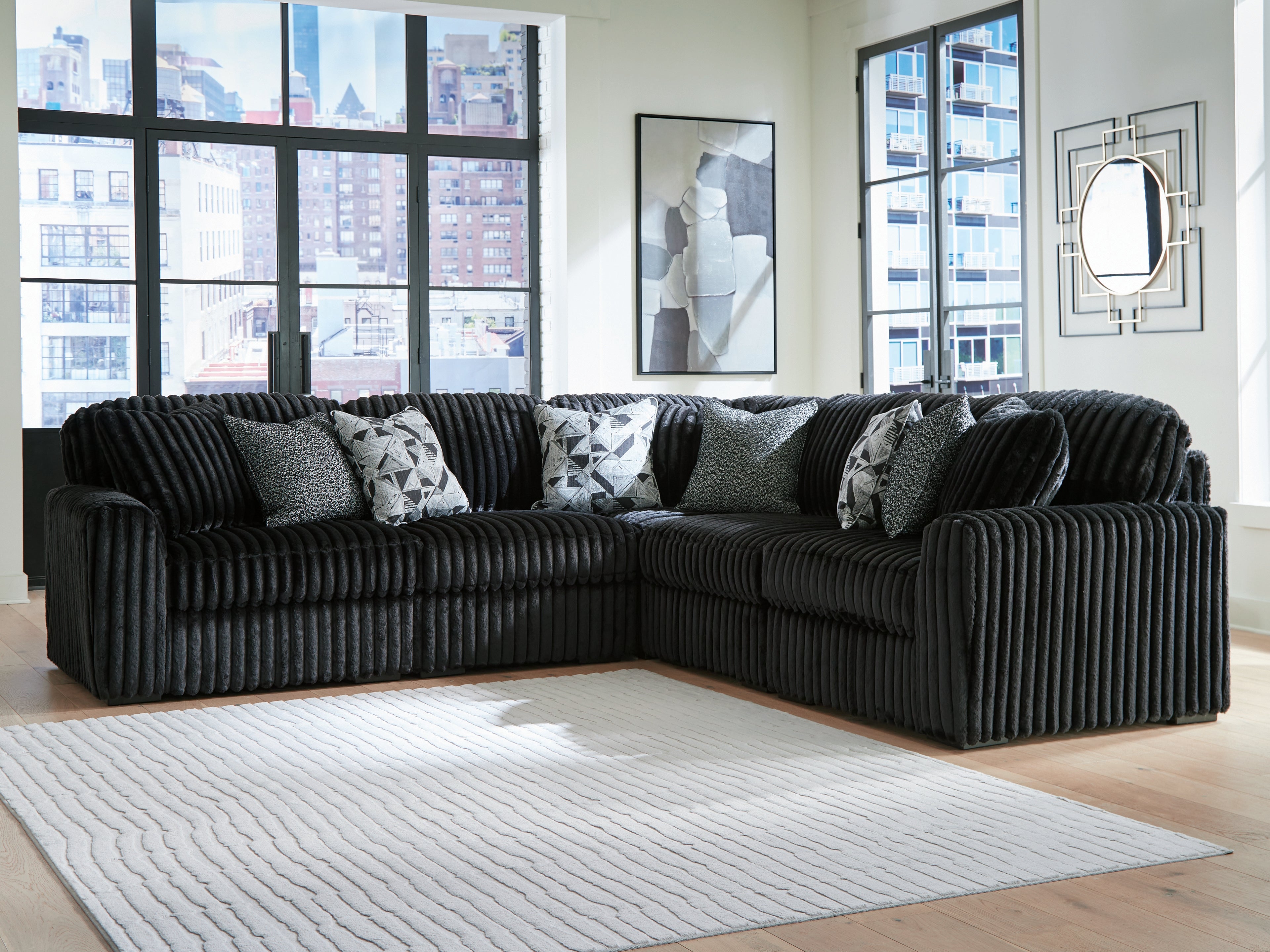 Family Deals Furniture - Ashley Furniture - Midnight-Madness Sectional - RAF 5-Piece Sectional / Onyx - 98103S26