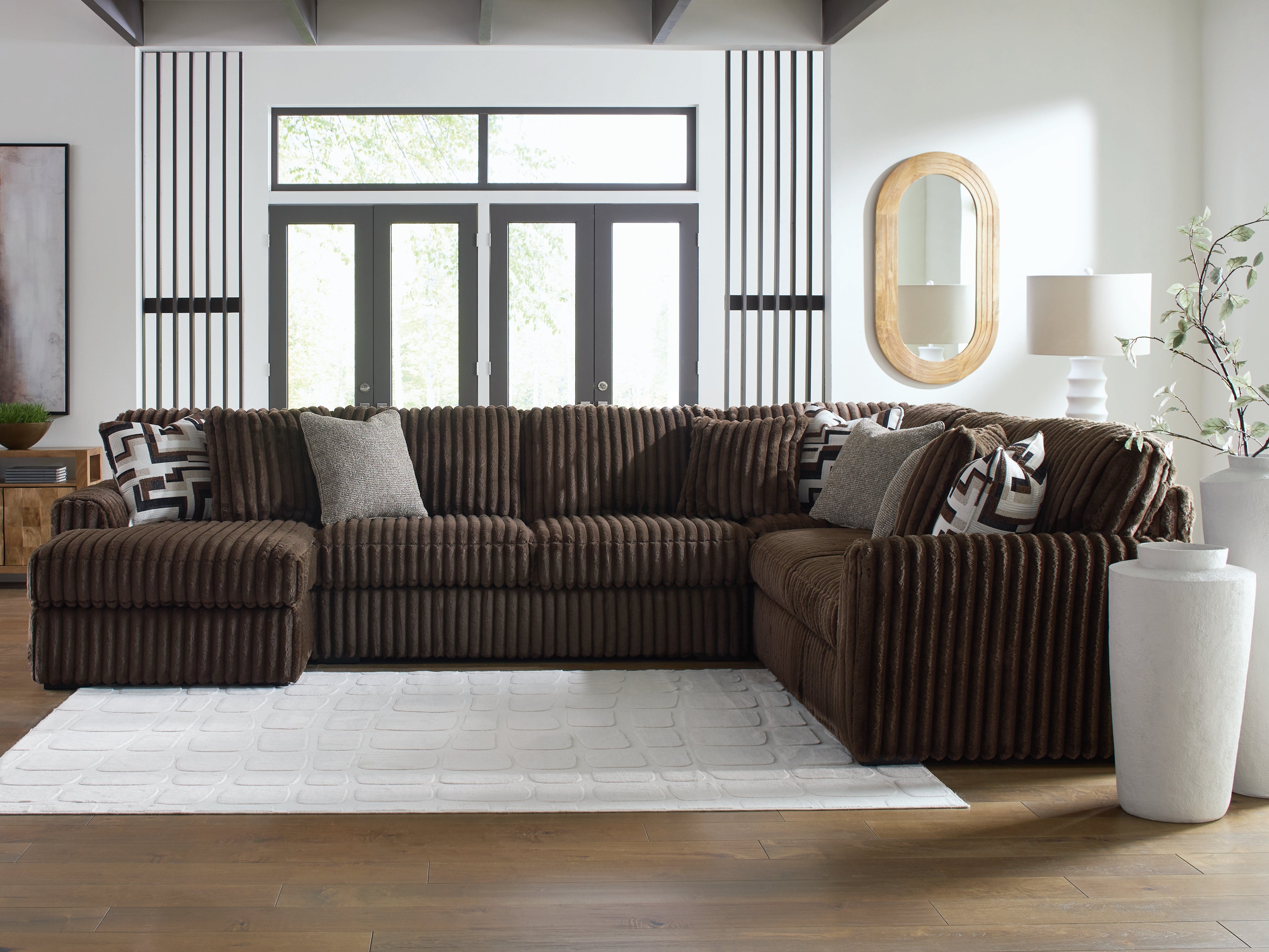 Family Deals Furniture - Ashley Furniture - Midnight-Madness Sectional - RAF 4-Piece Sectional with Chaise / Chocolate - 98104S4