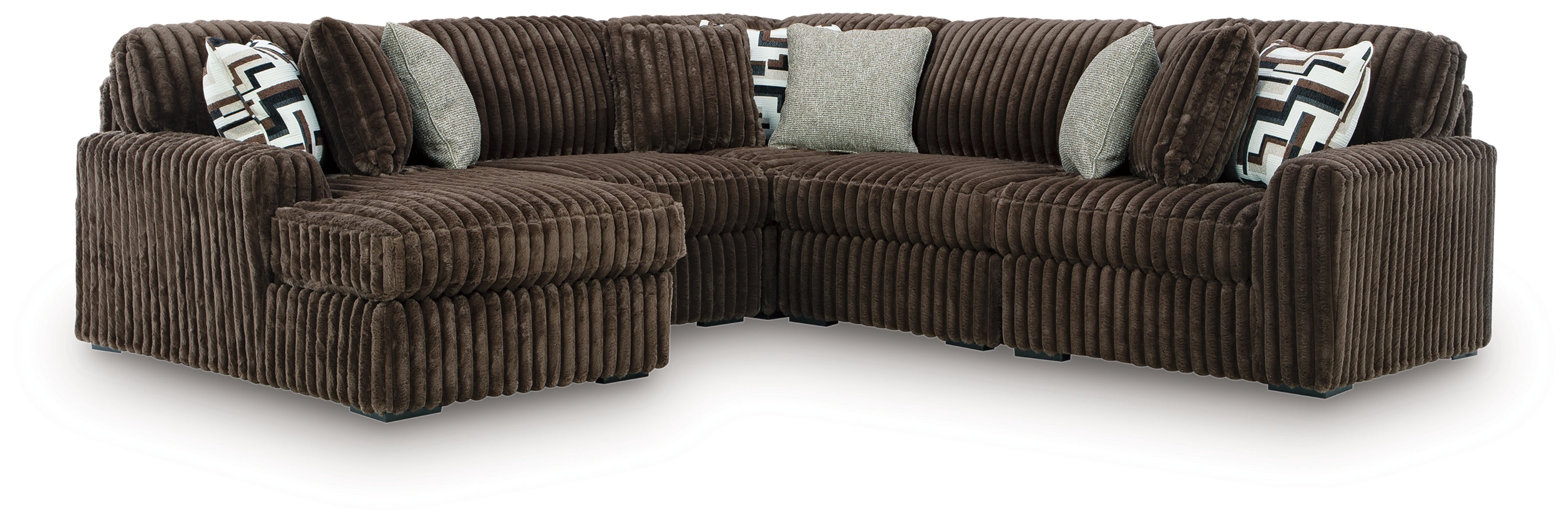 Family Deals Furniture - Ashley Furniture - Midnight-Madness Sectional - RAF 5-Piece Sectional with Chaise / Chocolate - 98104S21