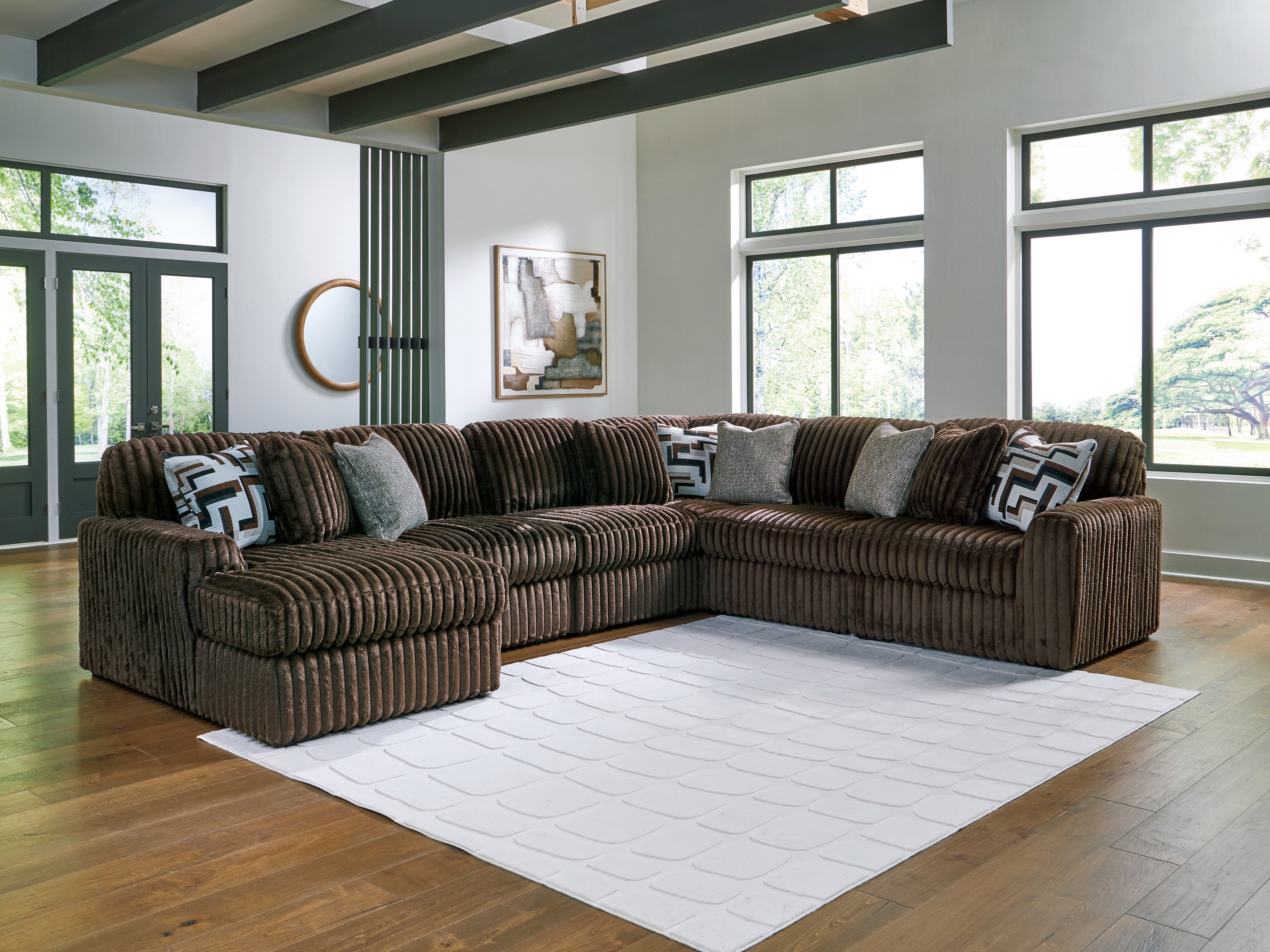 Family Deals Furniture - Ashley Furniture - Midnight-Madness Sectional - RAF 6-Piece Sectional with Chaise / Chocolate - 98104S23