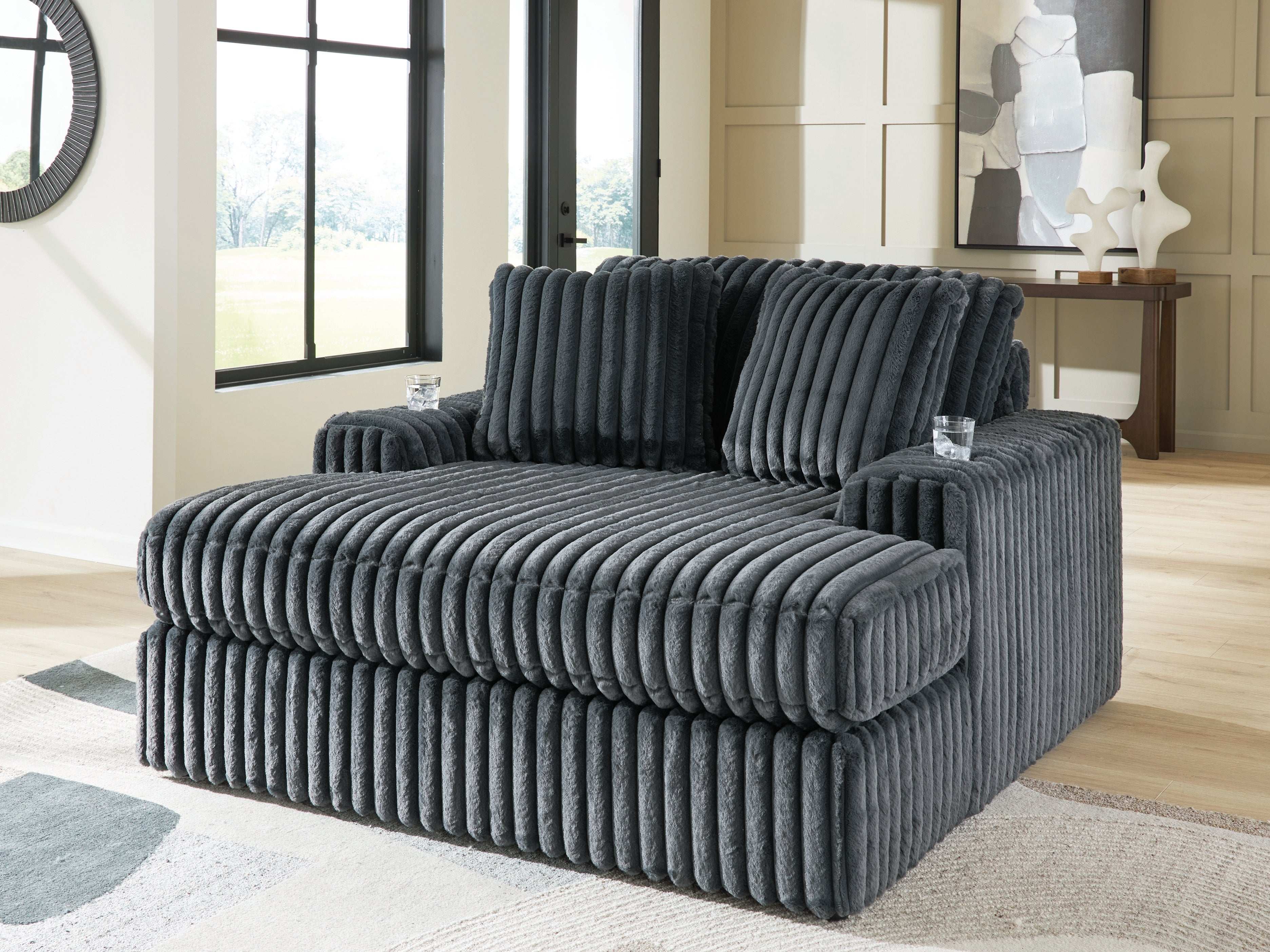 Family Deals Furniture - Ashley Furniture - Midnight-Madness Living Room - Oversized Chaise / Gunmetal - 9810515