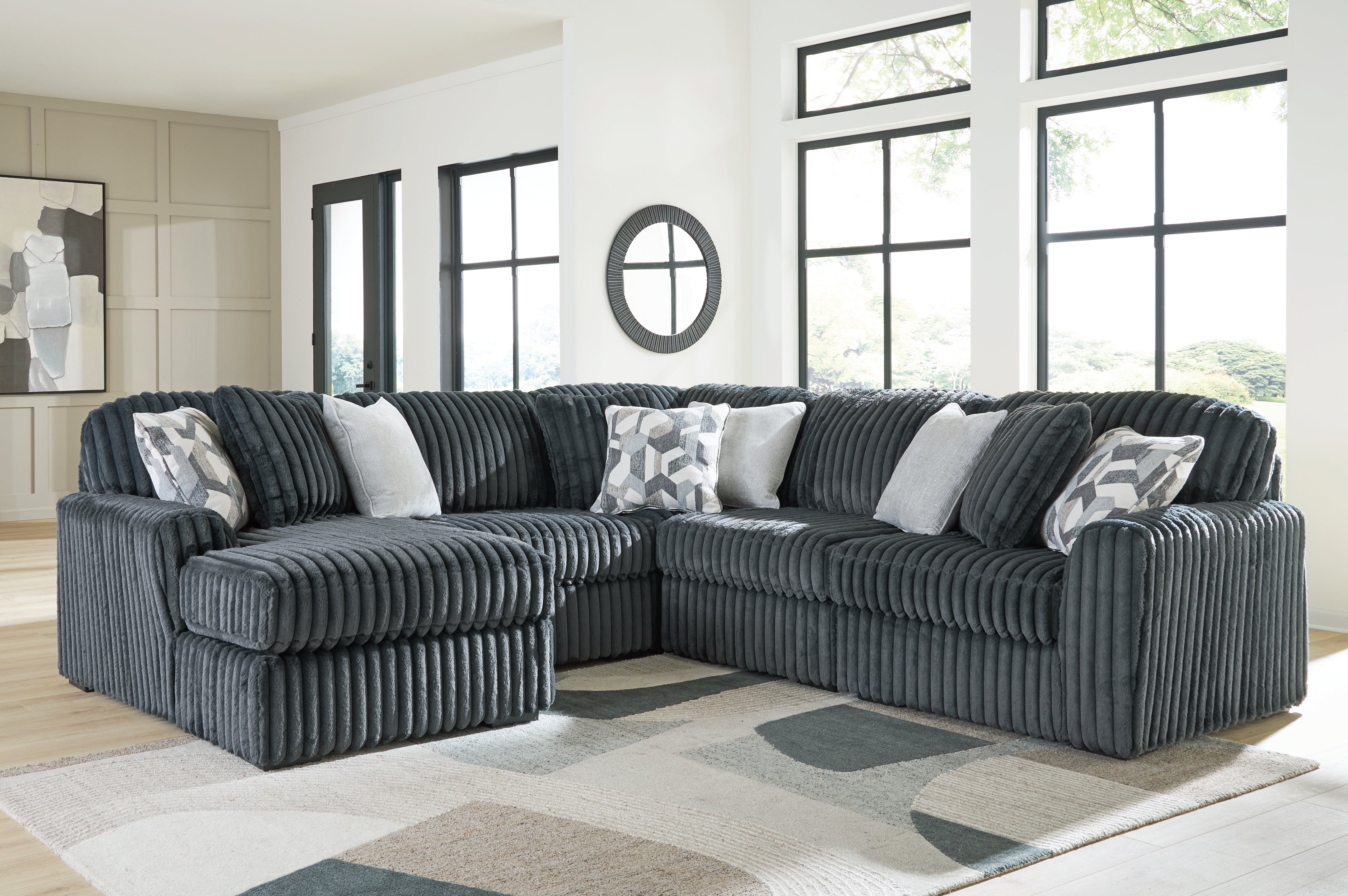 Family Deals Furniture - Ashley Furniture - Midnight-Madness Sectional - RAF 5-Piece Sectional with Chaise / Gunmetal - 98105S22