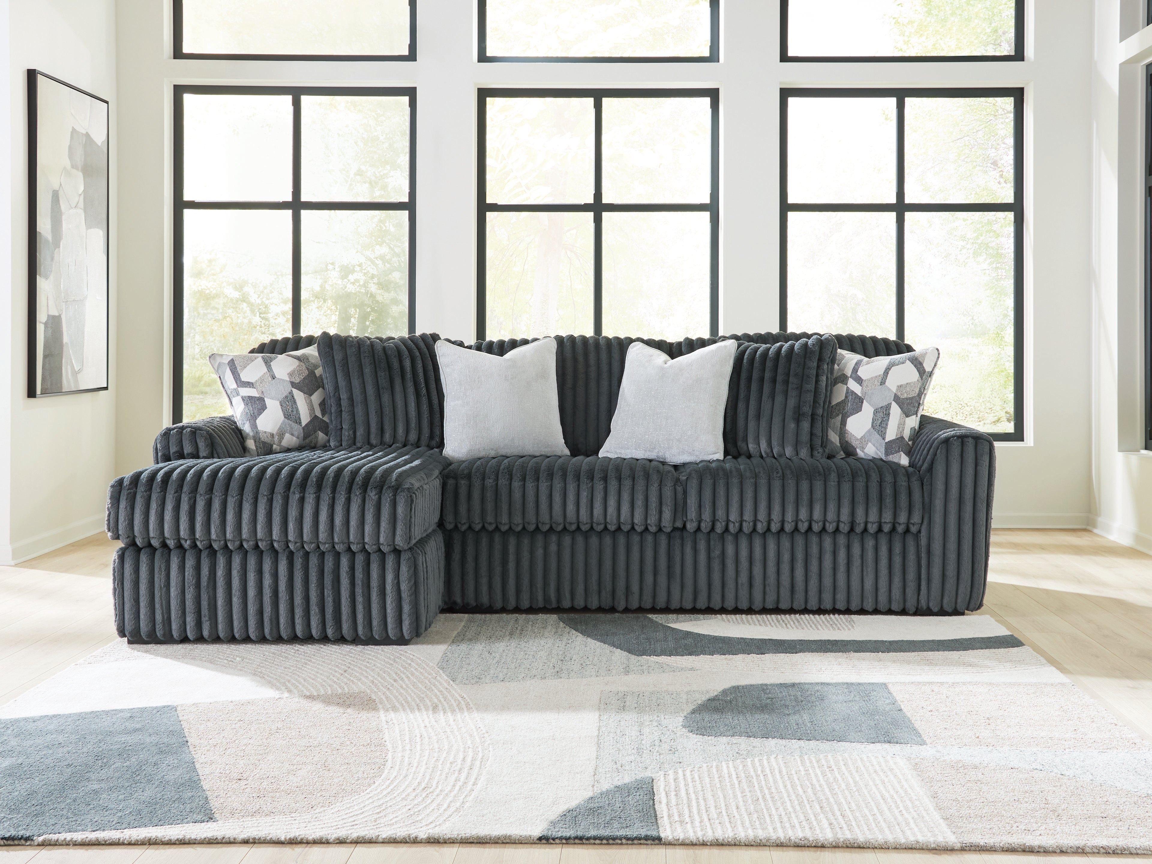 Family Deals Furniture - Ashley Furniture - Midnight-Madness Sectional - RAF 2-Piece Sectional Sofa Chaise / Gunmetal - 98105S4