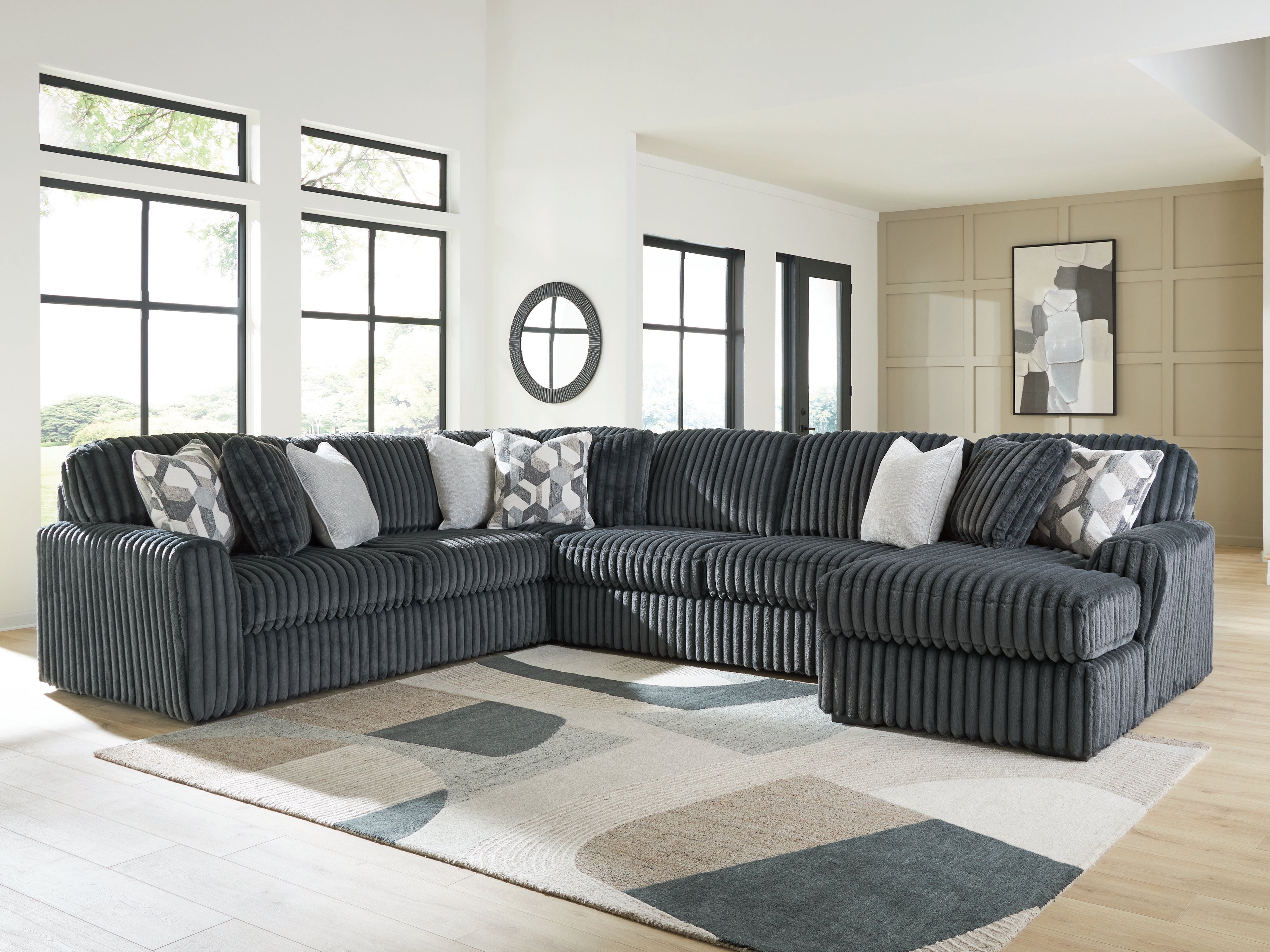 Family Deals Furniture - Ashley Furniture - Midnight-Madness Sectional - LAF 4-Piece Sectional with Chaise / Gunmetal - 98105S2