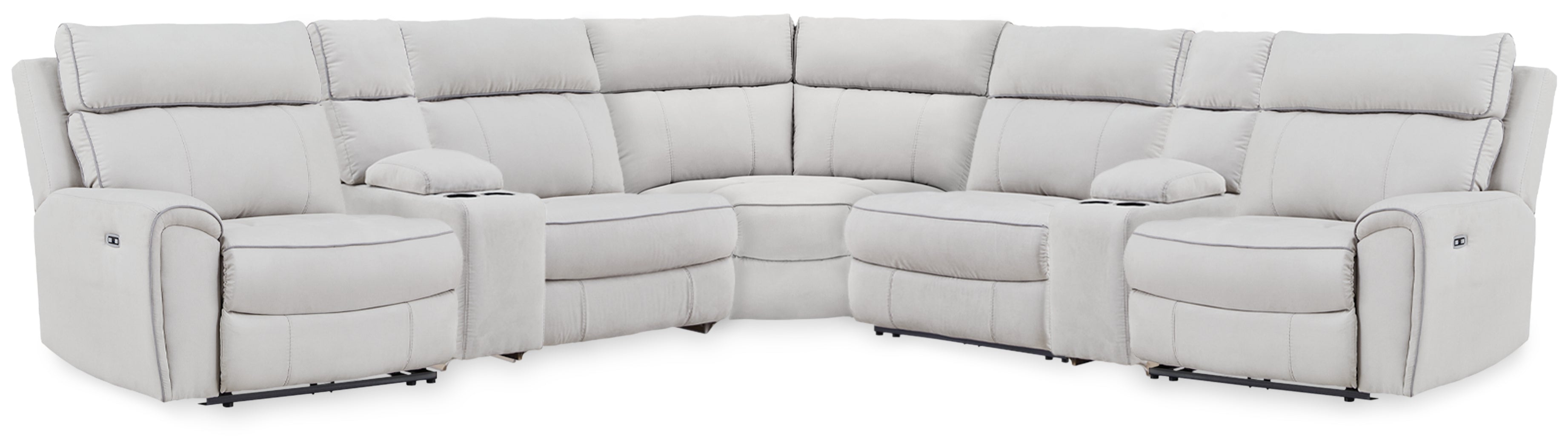 Family Deals Furniture - Ashley Furniture - Social Pointe Sectional - 7-Piece Reclining Sectional with Storage Consoles / Pearl/Ash - PC98802S34