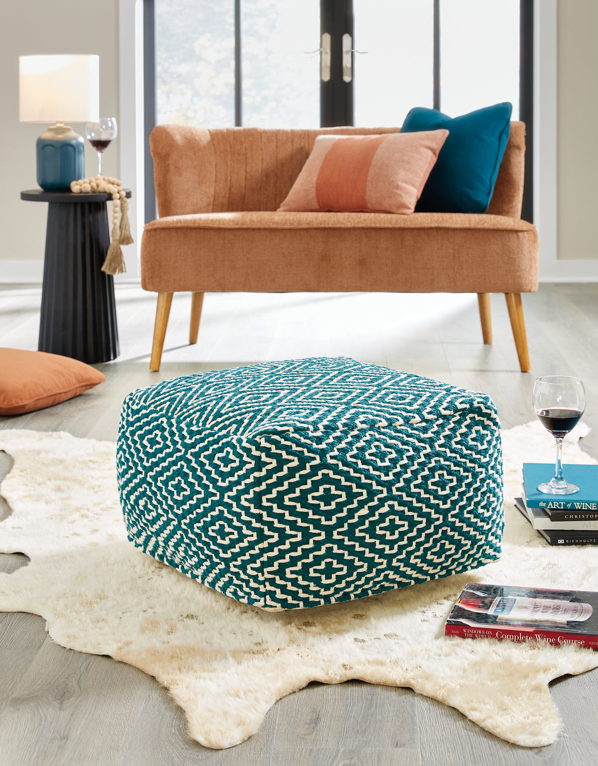 Family Deals Furniture - Ashley Furniture - Brynnsen Pouf - Pouf / Teal/Ivory - A1001055