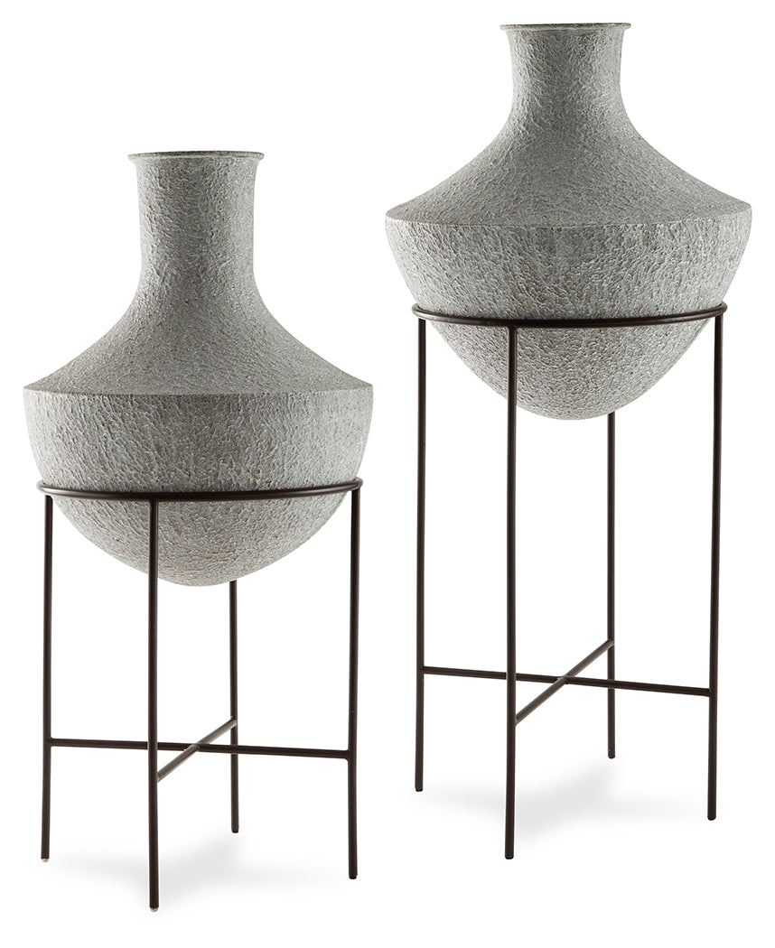 Family Deals Furniture - Ashley Furniture - Estonbank Vase - Vase Set / Distressed Cream - A2000748A1