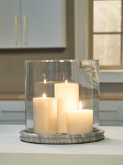 Family Deals Furniture - Ashley Furniture - Saskia Candle Holder - Candle Holder / Clear/Beige - A2000847