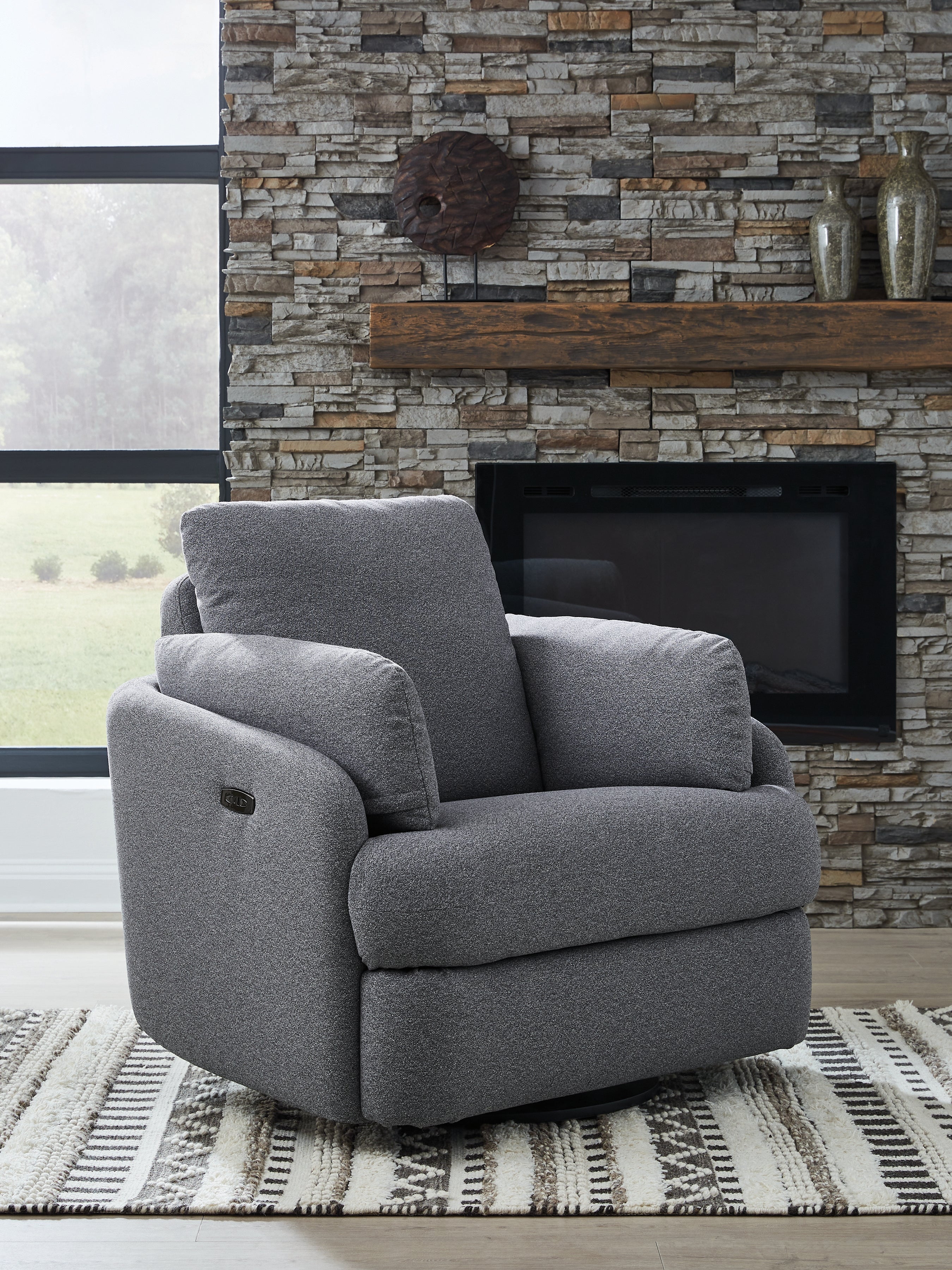 Family Deals Furniture - Ashley Furniture - Alainmont Next-Gen Nuvella Swivel Power Recliner - Swivel Power Recliner / Salt and Pepper - A3000738