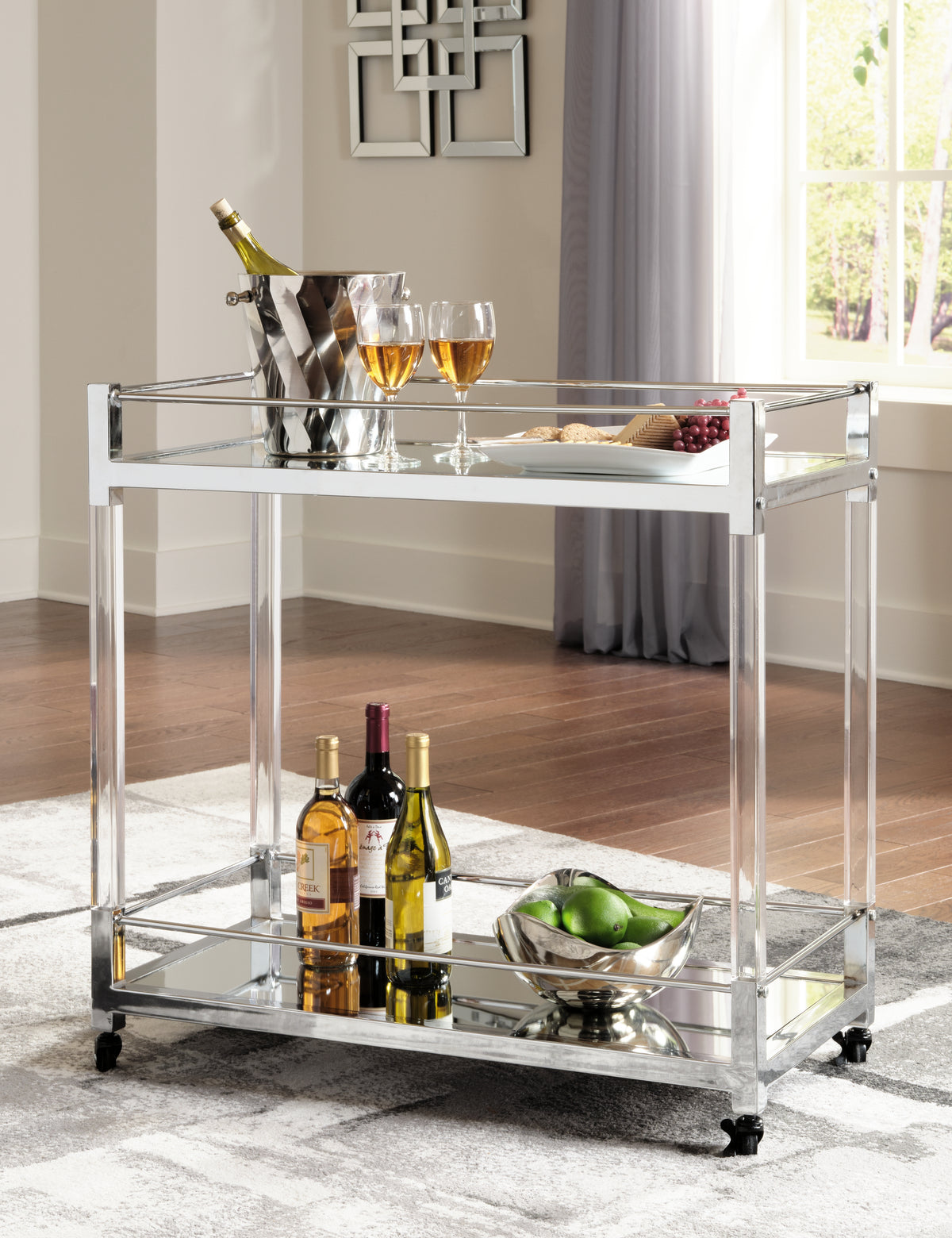 Family Deals Furniture - Ashley Furniture - Chaseton Bar Cart - Bar Cart / Clear/Silver Finish - A4000501