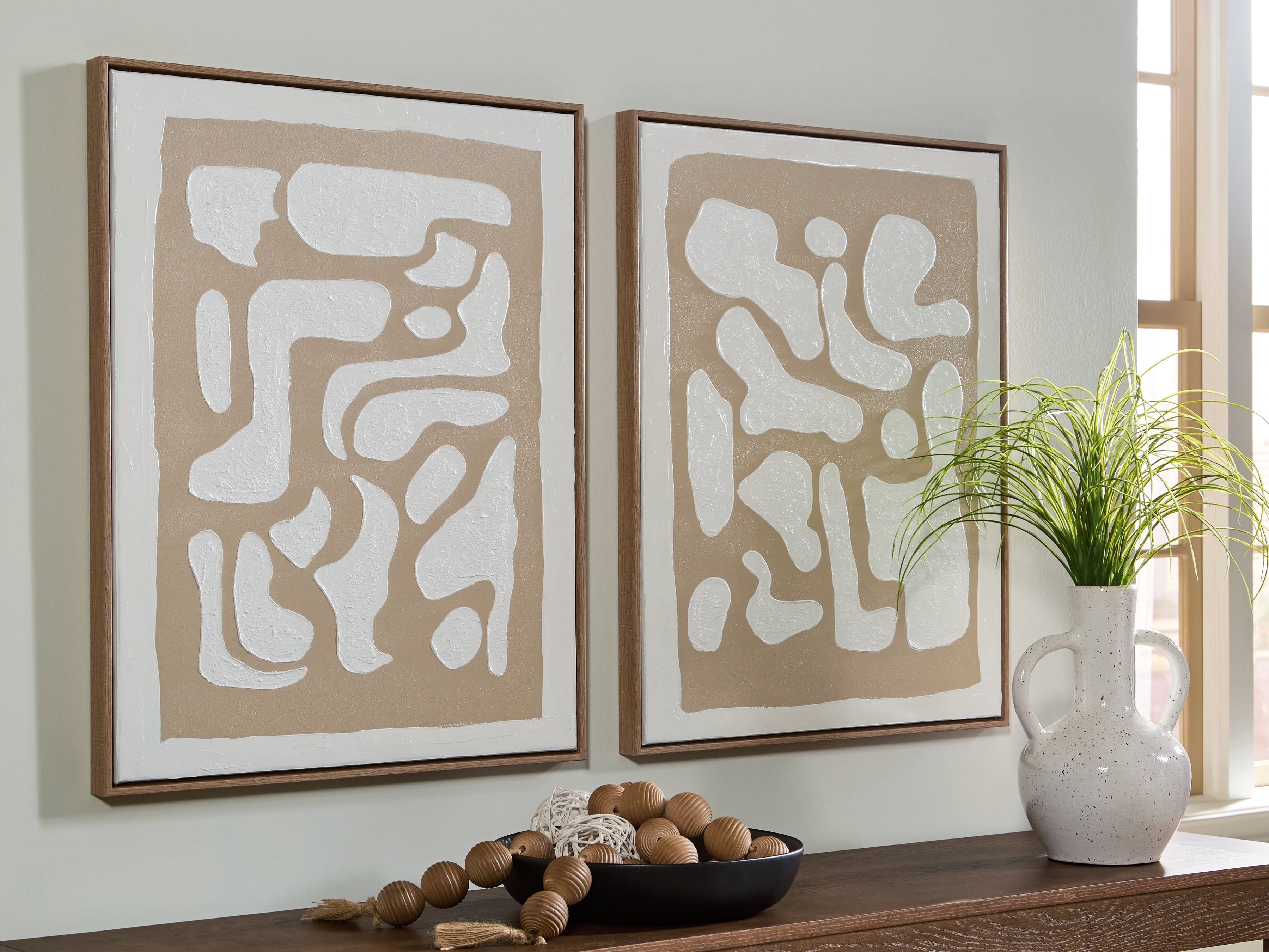 Family Deals Furniture - Ashley Furniture - Waldett Wall Decor - Wall Art Set (Set of 2) / Beige/White - A8000503