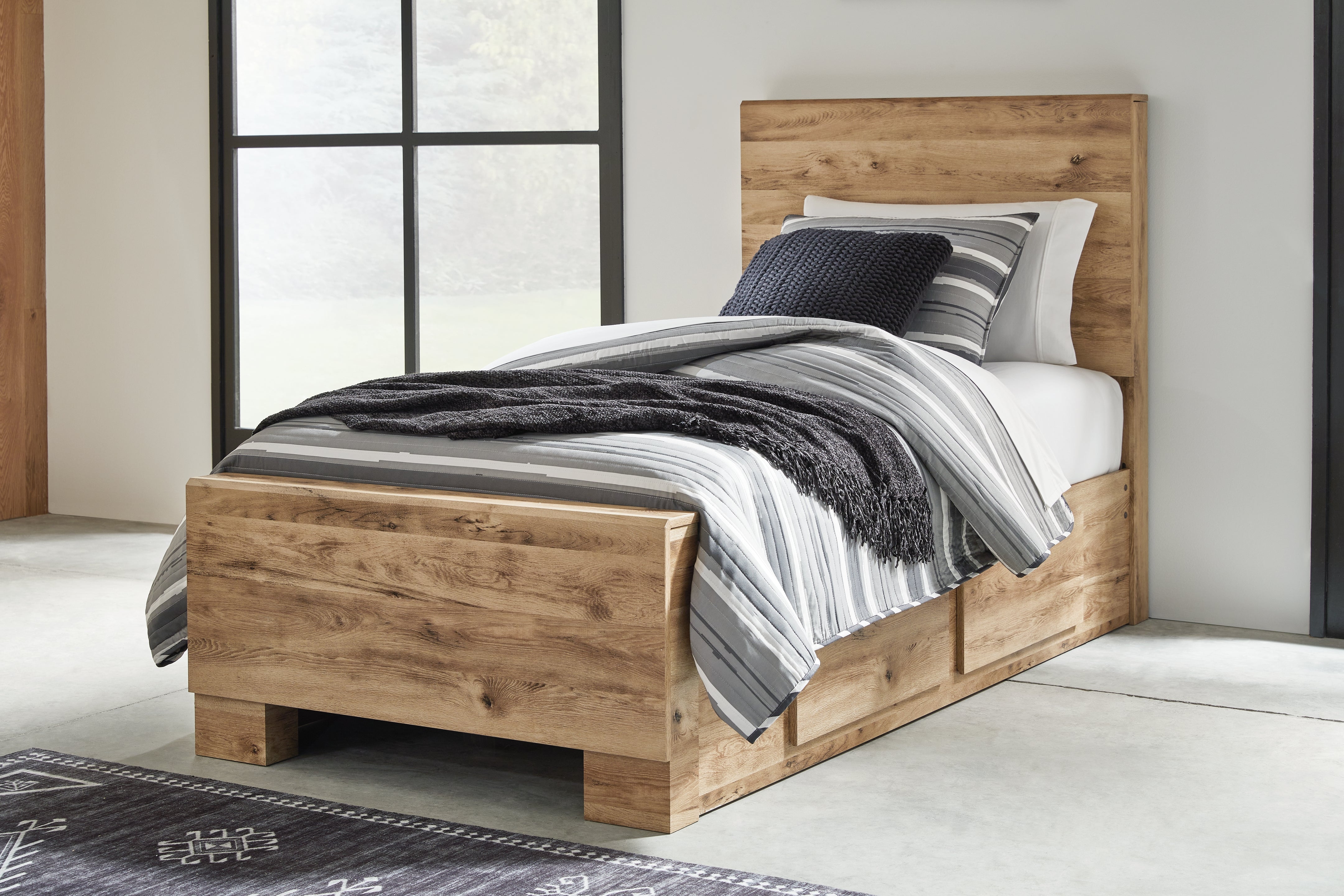 Family Deals Furniture - Ashley Furniture - Hyanna Bedroom - Twin Panel Bed with 2 Side Storage / Tan Brown - B1050B28
