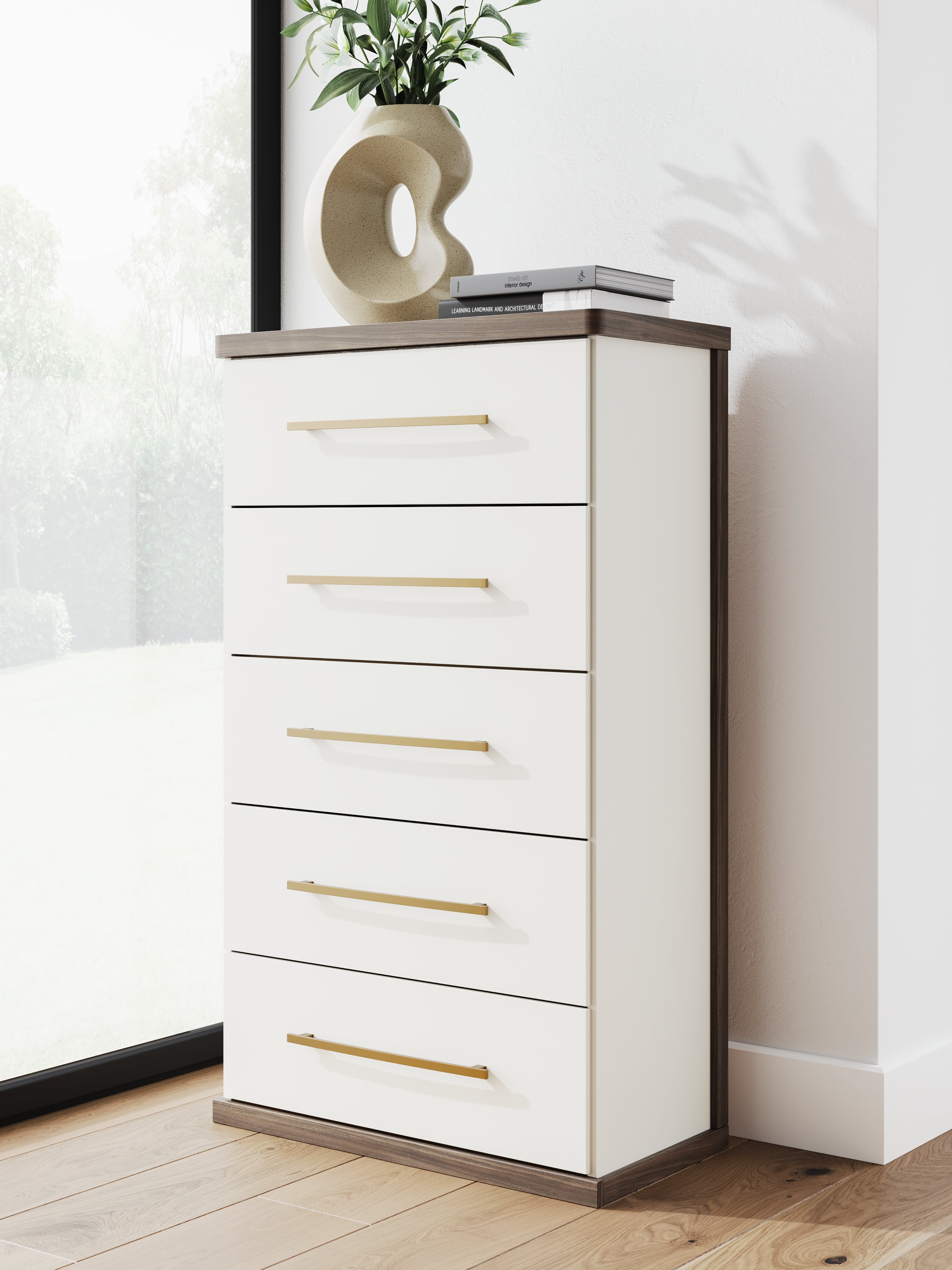 Family Deals Furniture - Ashley Furniture - Kendanport Bedroom - Five Drawer Chest / Brown/White - PCB1108-46