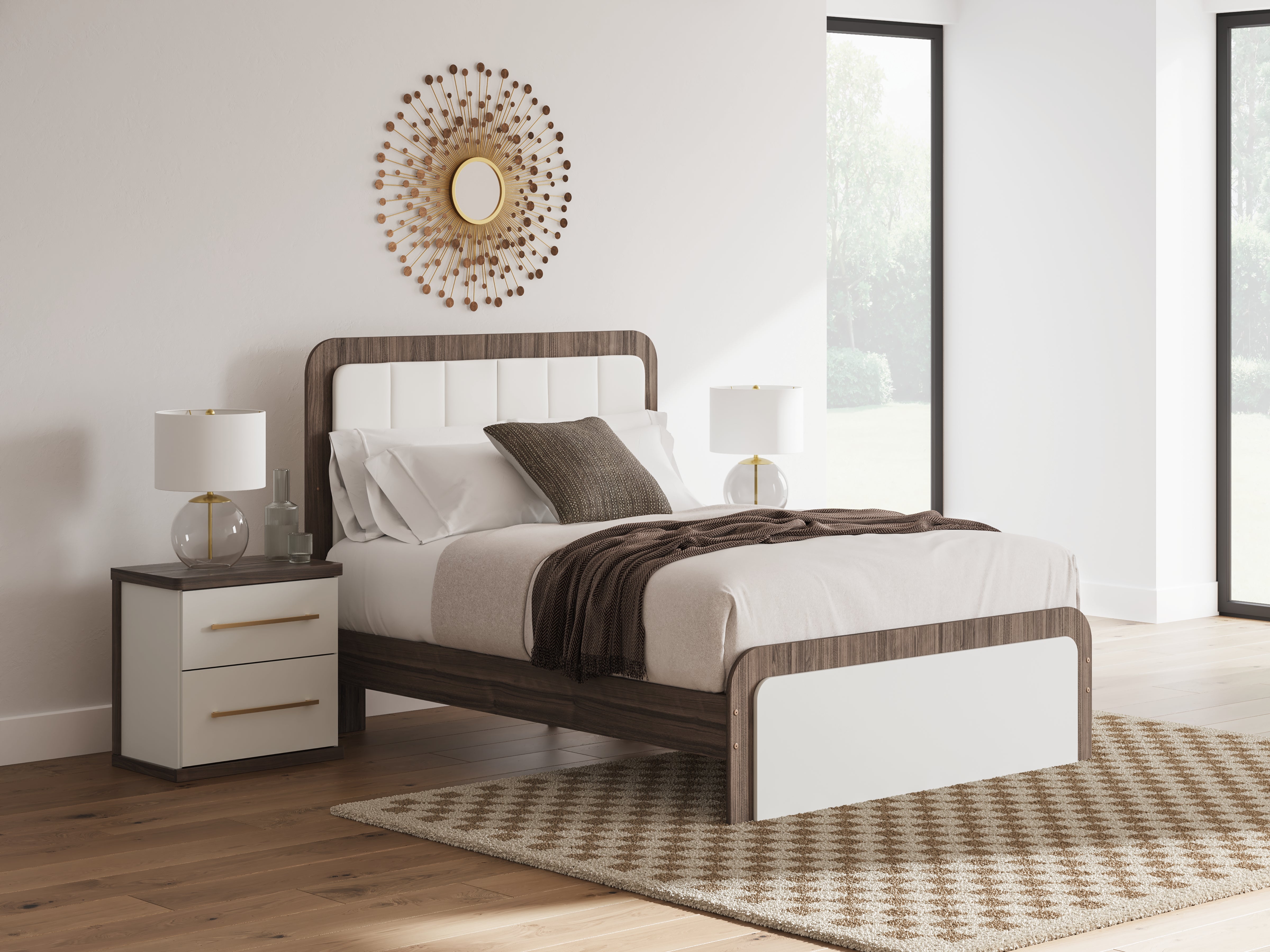Family Deals Furniture - Ashley Furniture - Kendanport Bedroom - Queen Upholstered Bed / White/Brown - PCB1108B7