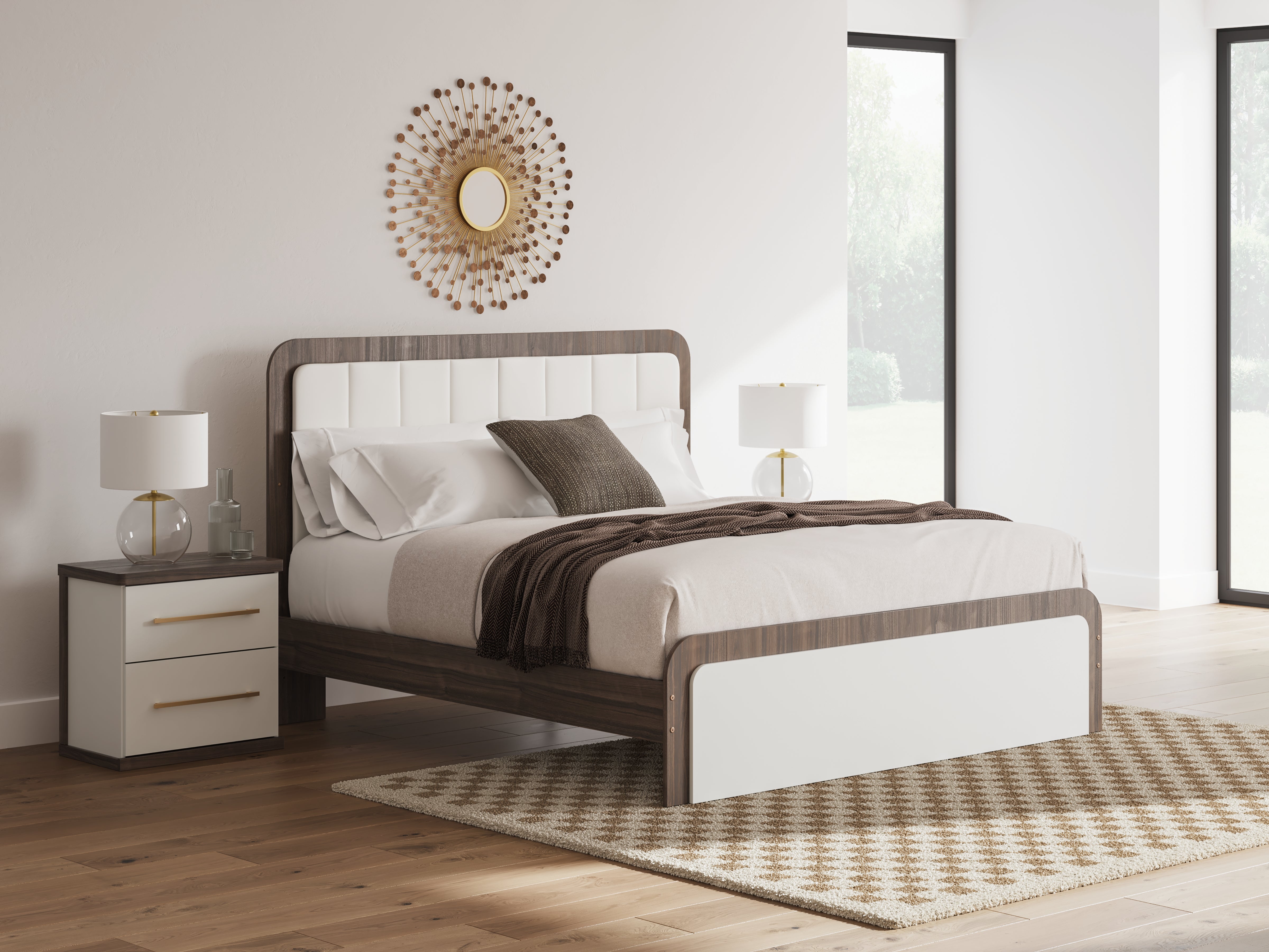 Family Deals Furniture - Ashley Furniture - Kendanport Bedroom - King Upholstered Bed / White/Brown - PCB1108B8