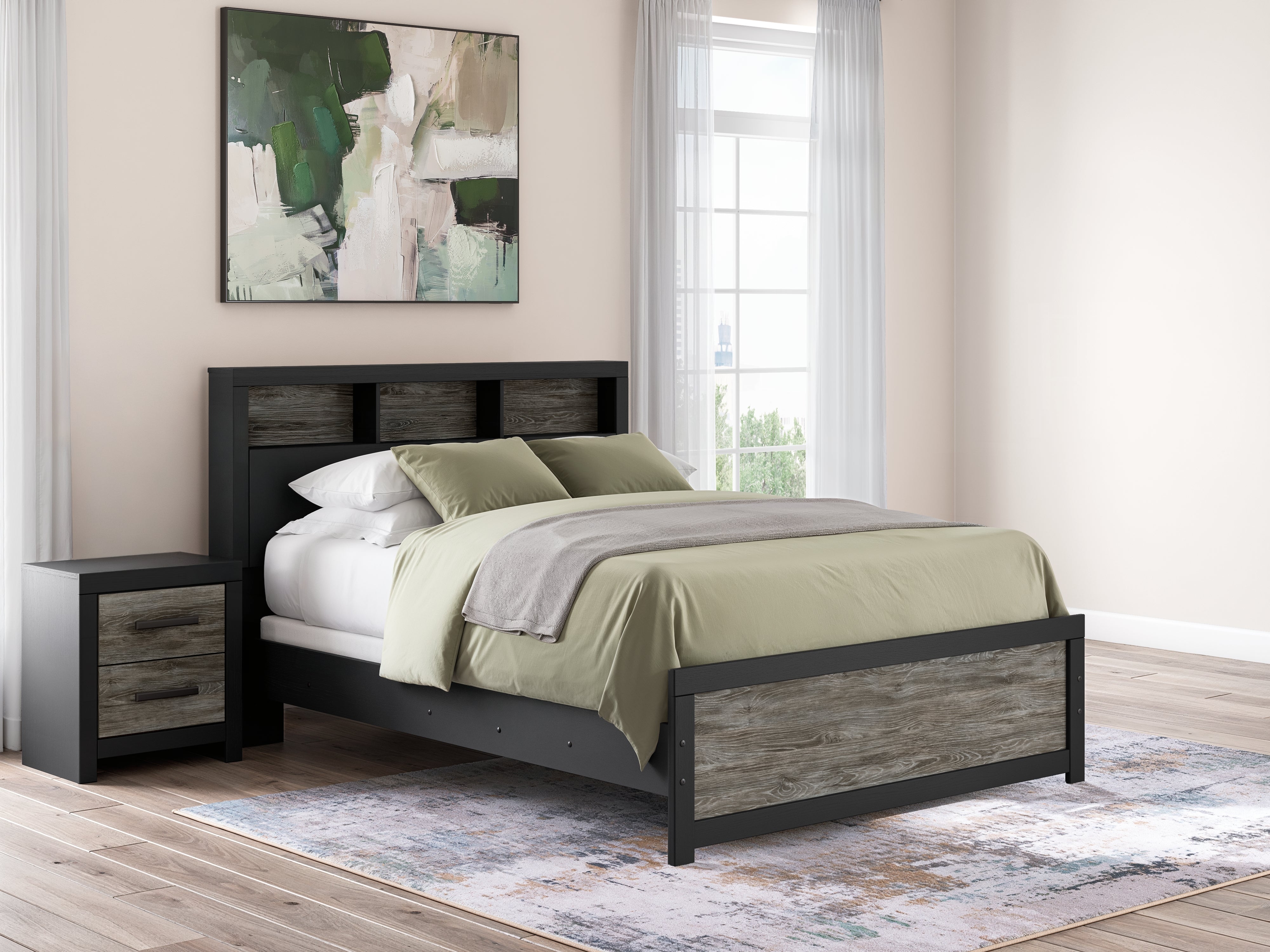 Family Deals Furniture - Ashley Furniture - Broachmyn Bedroom - Queen Bookcase Panel Bed / Black/Gray - PCB1118B18
