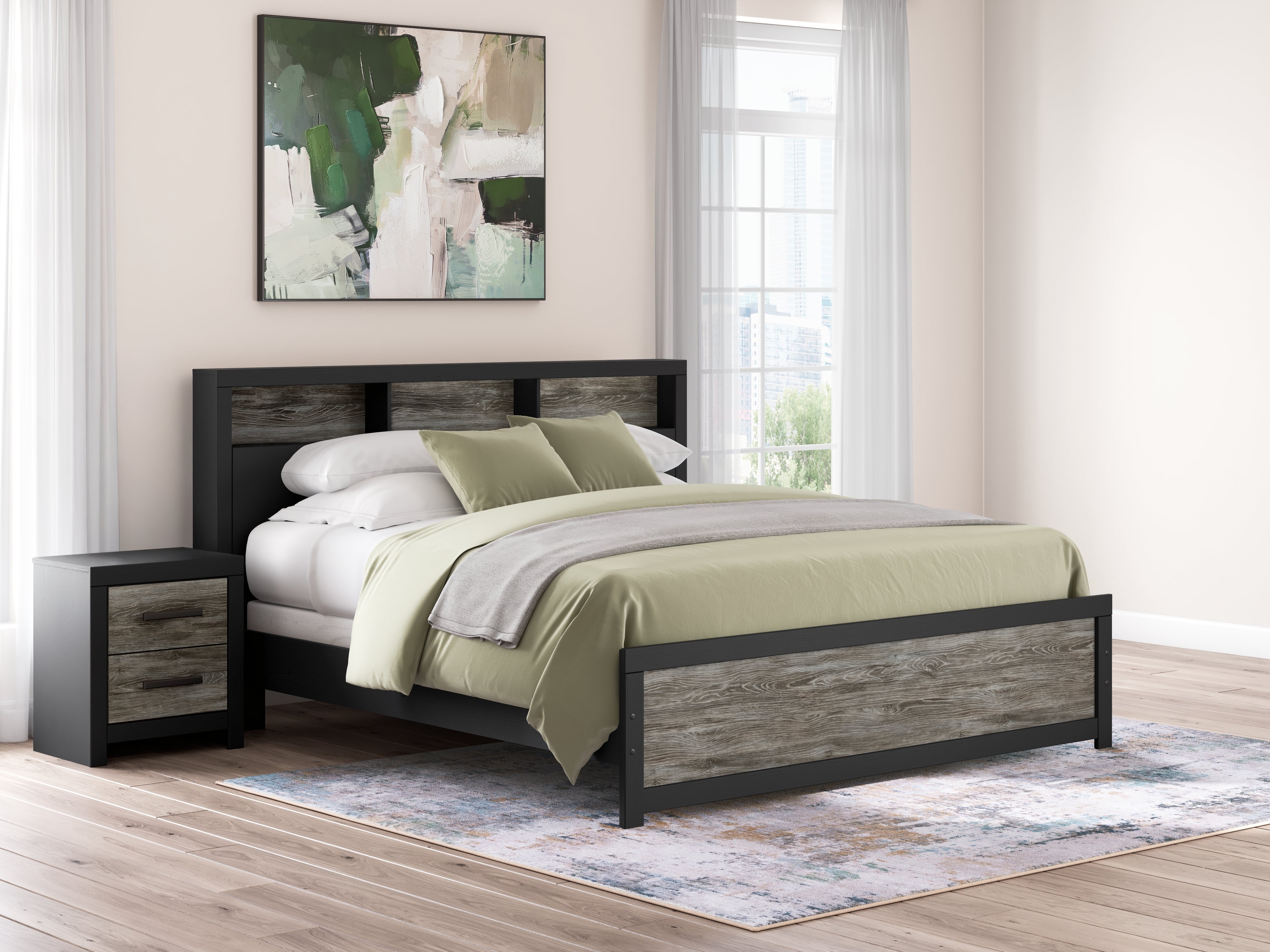 Family Deals Furniture - Ashley Furniture - Broachmyn Bedroom - King Bookcase Panel Bed / Black/Gray - PCB1118B19