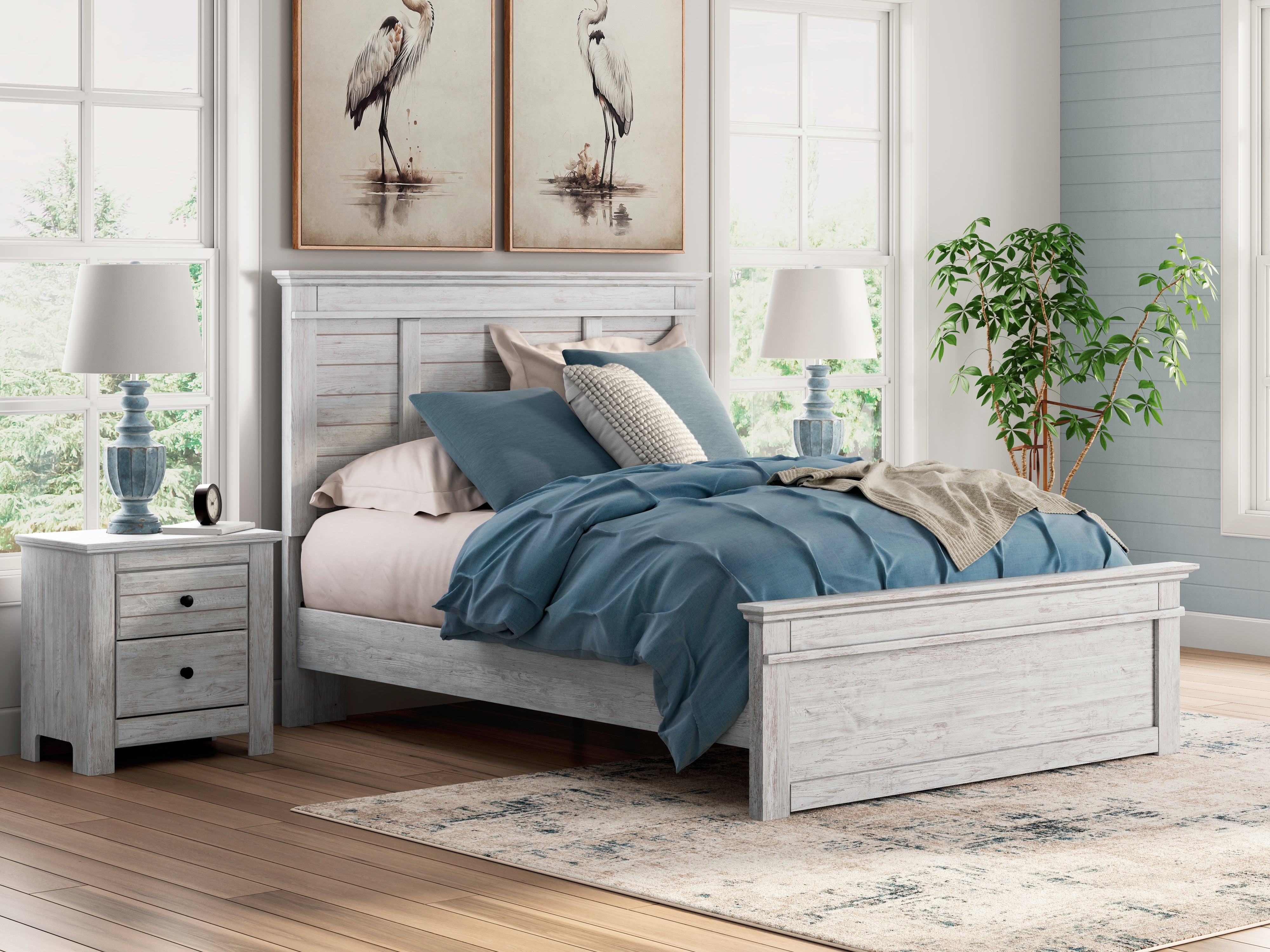 Family Deals Furniture - Ashley Furniture - Makidern Bedroom - Queen Panel Bed / Whitewash - PCB1171B2