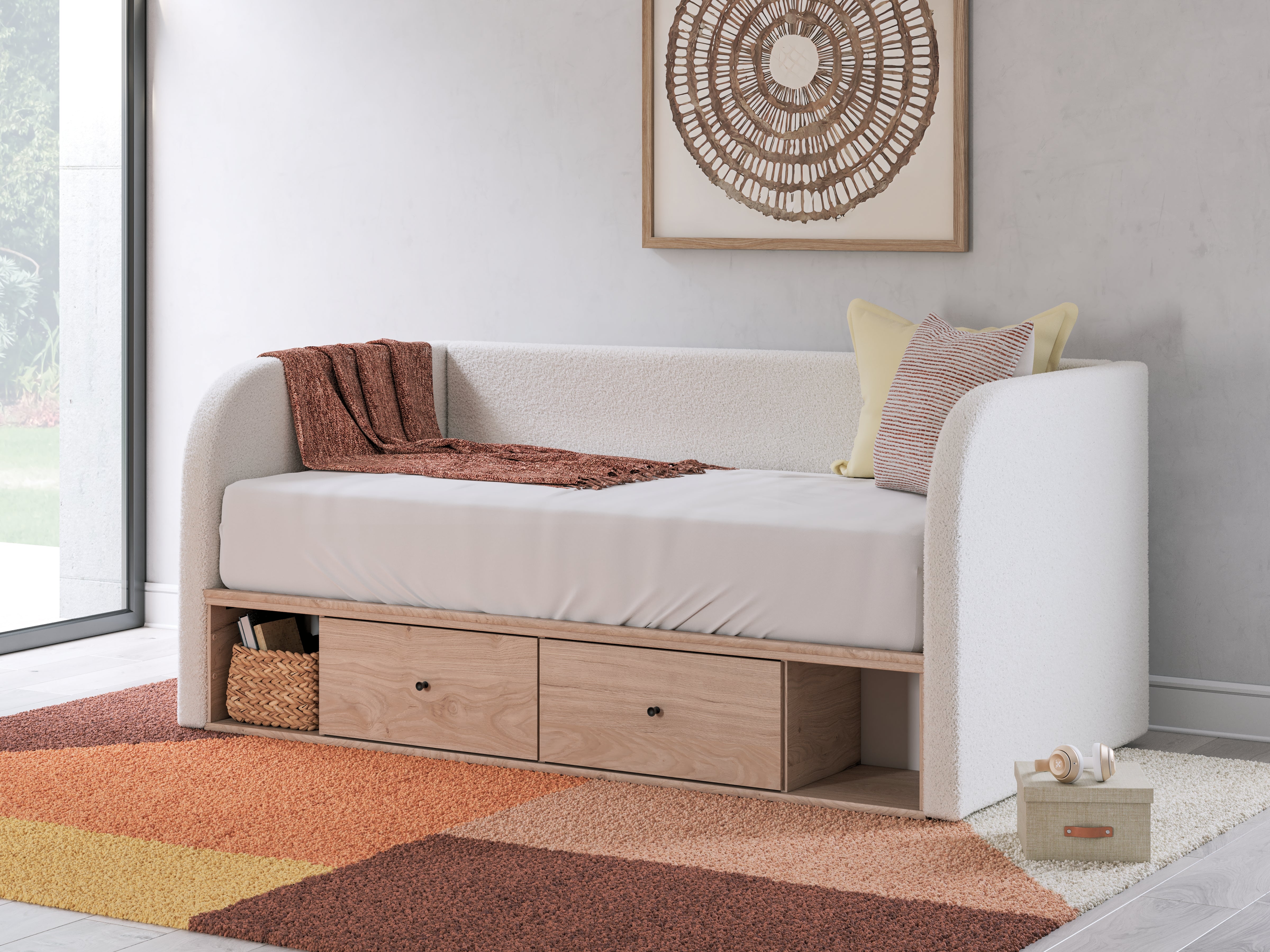 Family Deals Furniture - Ashley Furniture - Arloster Bedroom - Full Upholstered Day Bed with Storage / Tan/White - PCB1566B11