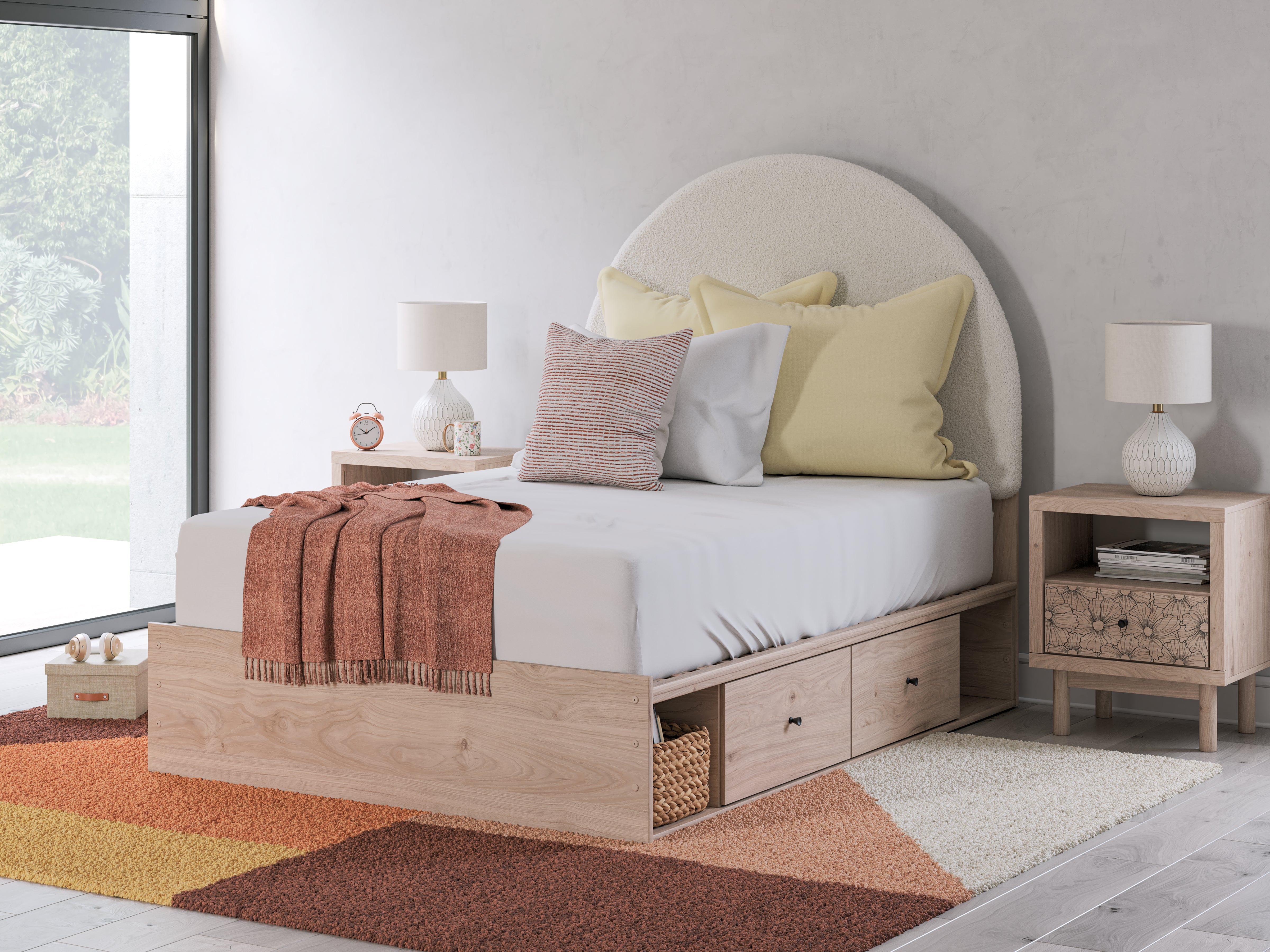 Family Deals Furniture - Ashley Furniture - Arloster Bedroom - Full Upholstered Panel Bed with Storage / Tan/White - PCB1566B7