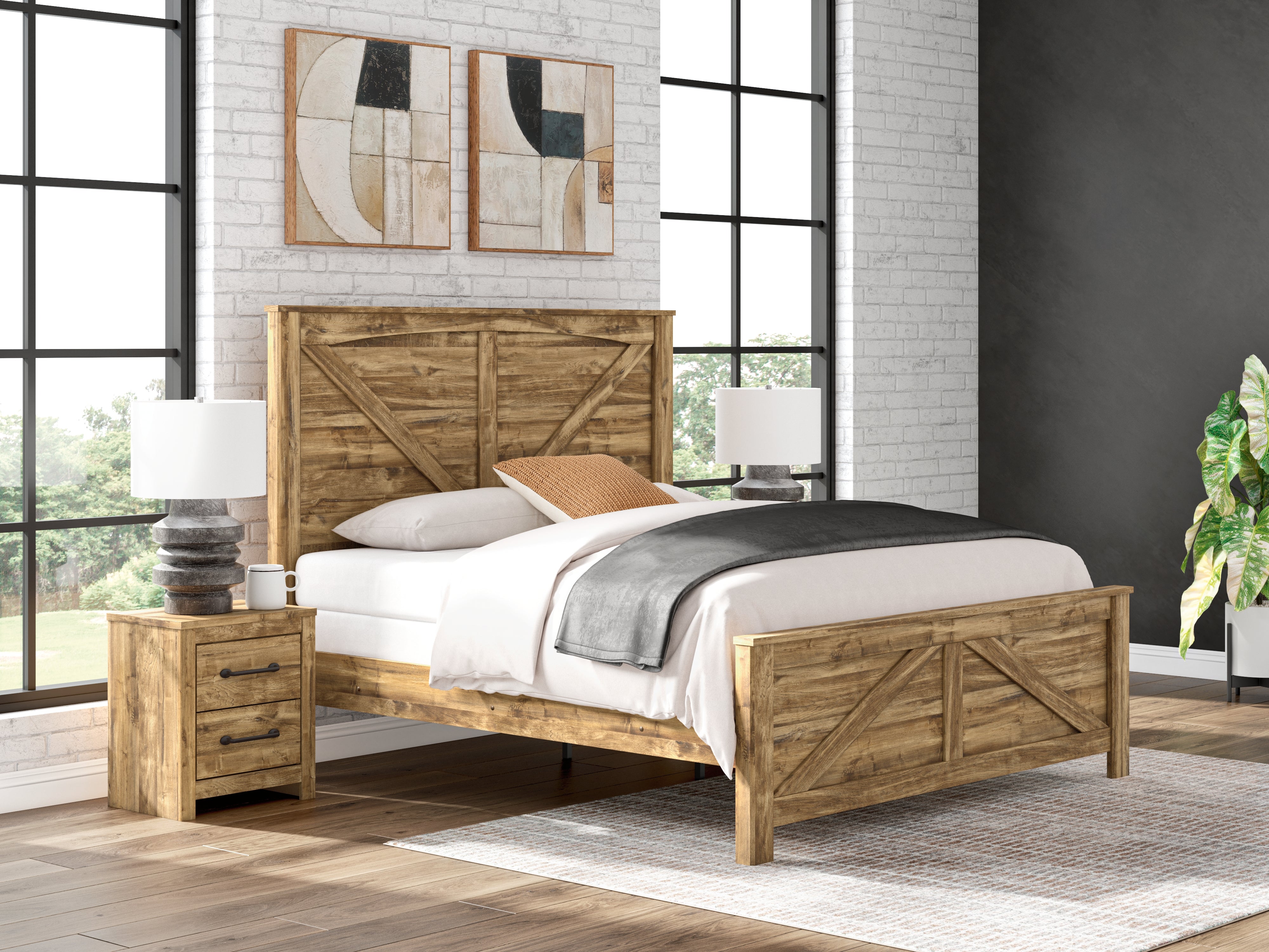 Family Deals Furniture - Ashley Furniture - Maystonna Bedroom - King Crossbuck Panel Bed / Brown - PCB1580B6