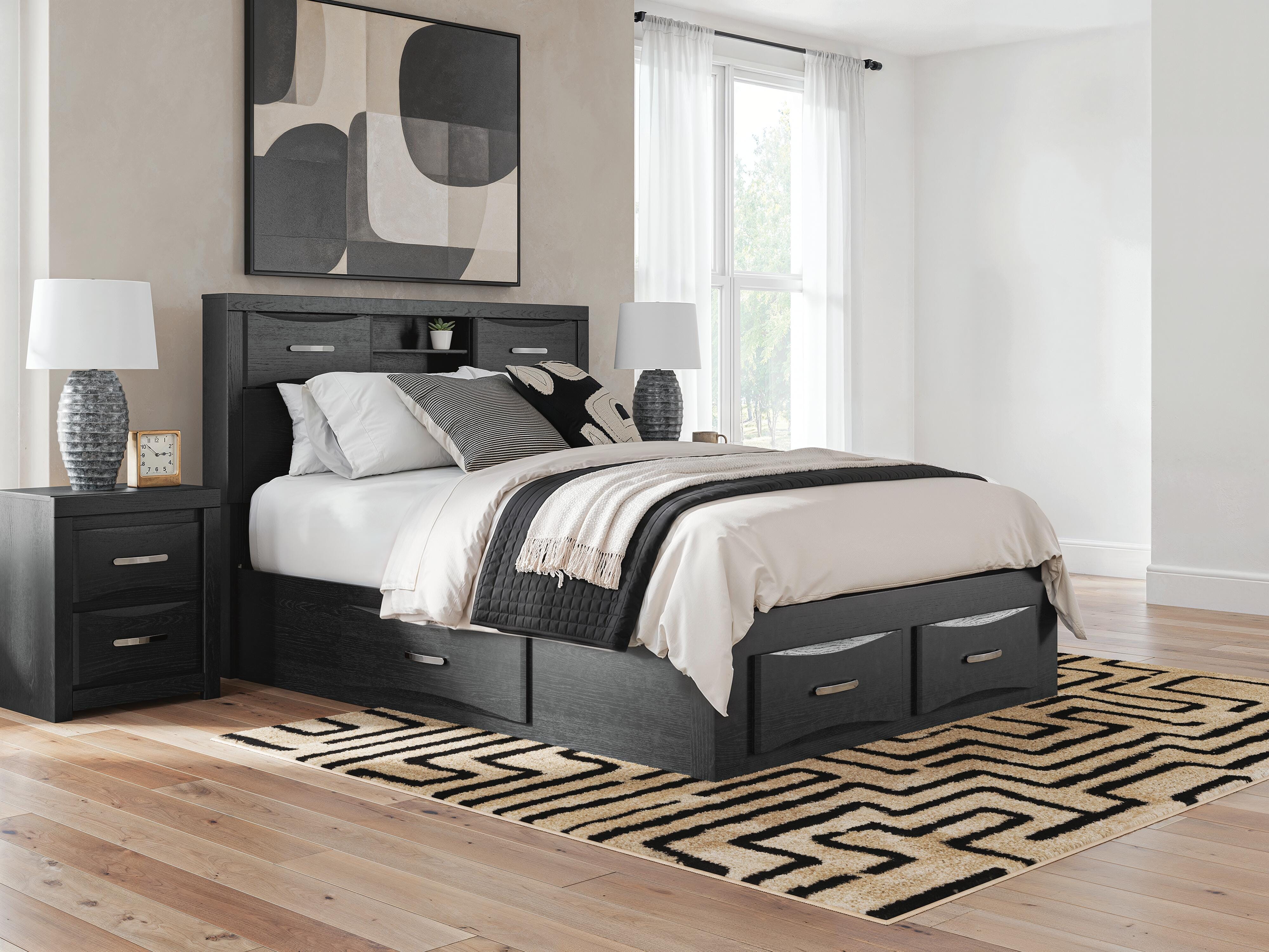Family Deals Furniture - Ashley Furniture - Stabotta Bedroom - Queen Bookcase Bed with Storage / Black - PCB1755B7