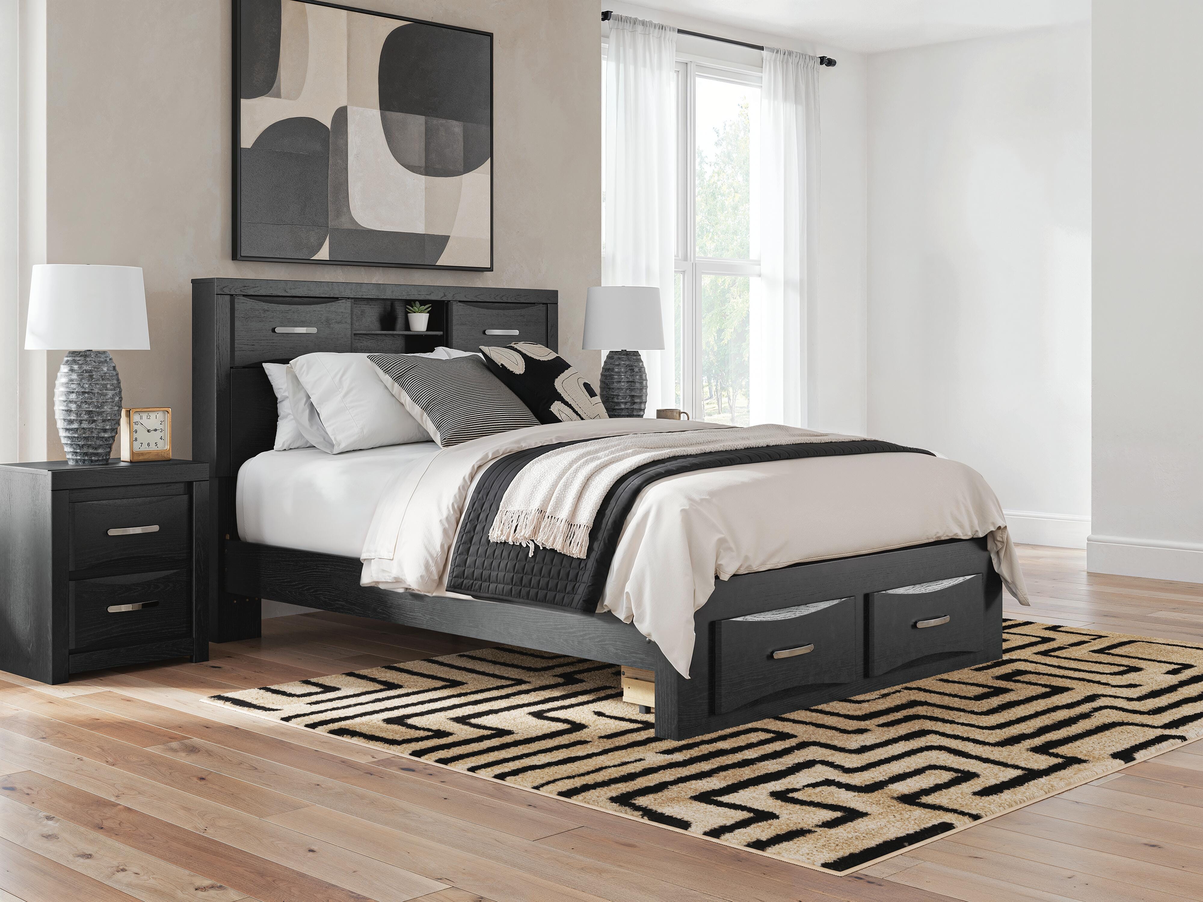 Family Deals Furniture - Ashley Furniture - Stabotta Bedroom - Queen Bookcase Storage Bed / Black - PCB1755B3