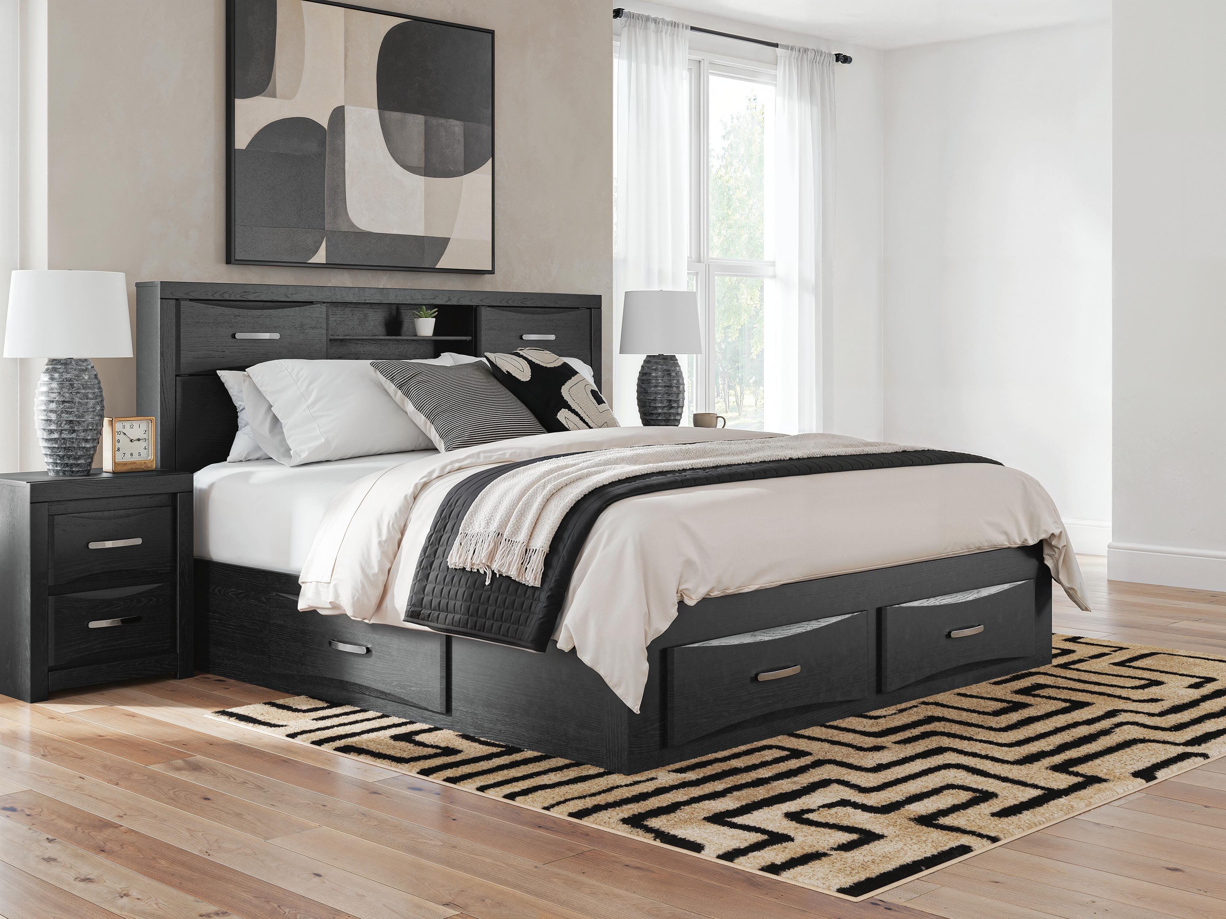 Family Deals Furniture - Ashley Furniture - Stabotta Bedroom - King Bookcase Bed with Storage / Black - PCB1755B11