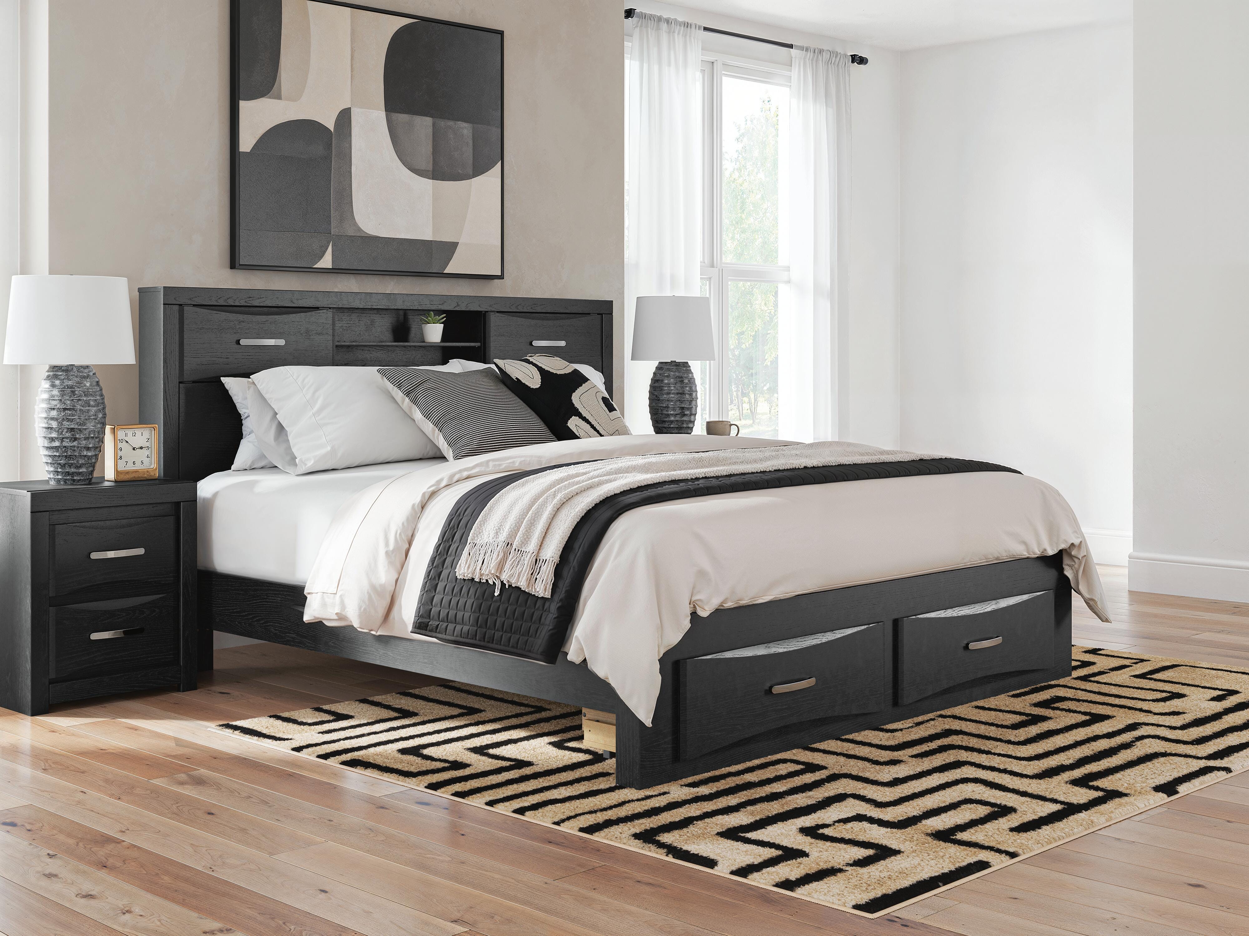 Family Deals Furniture - Ashley Furniture - Stabotta Bedroom - King Bookcase Storage Bed / Black - PCB1755B10