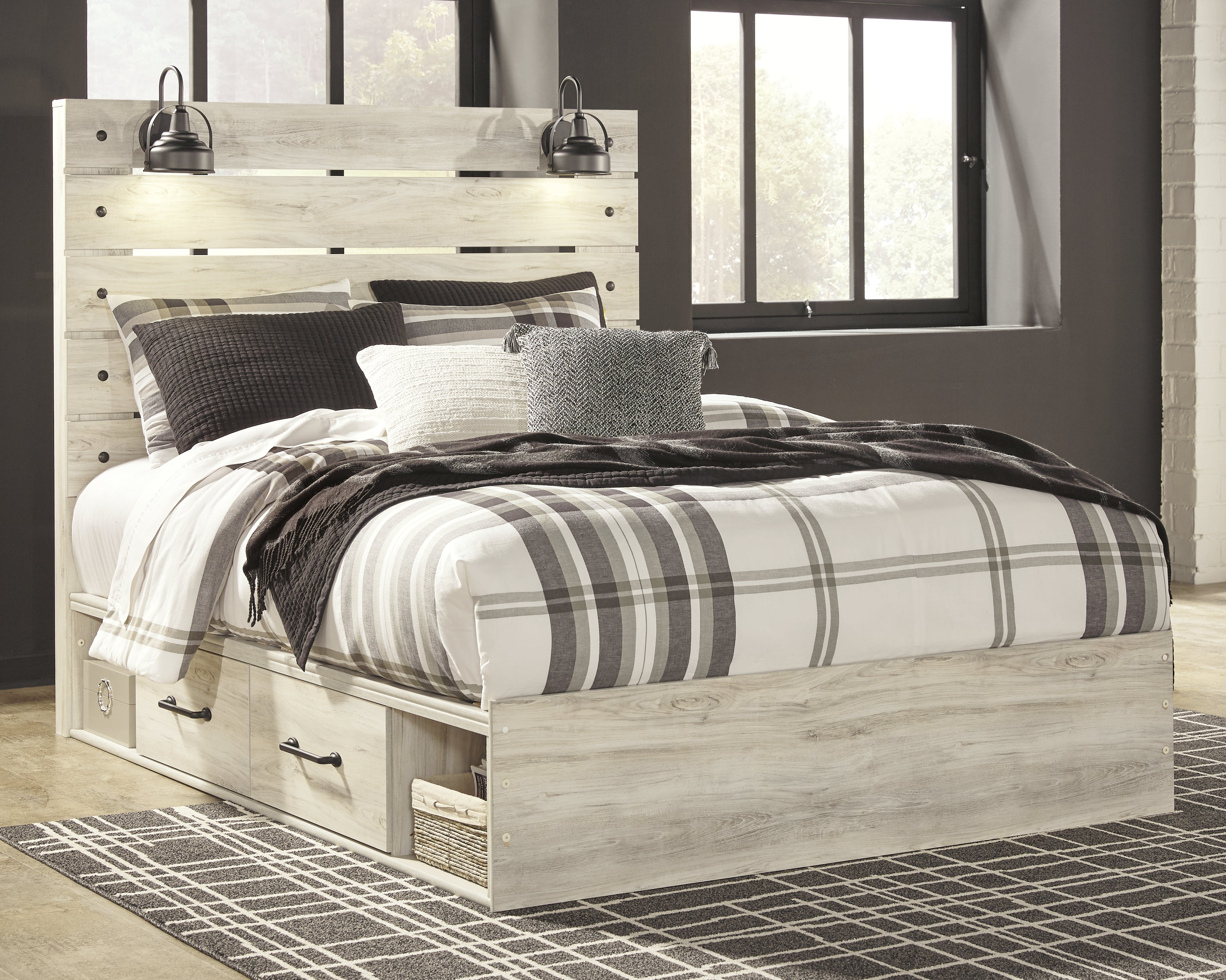 Family Deals Furniture - Ashley Furniture - Cambeck Bedroom - Queen Panel Bed with 2 Storage Drawers / Whitewash - B192B17