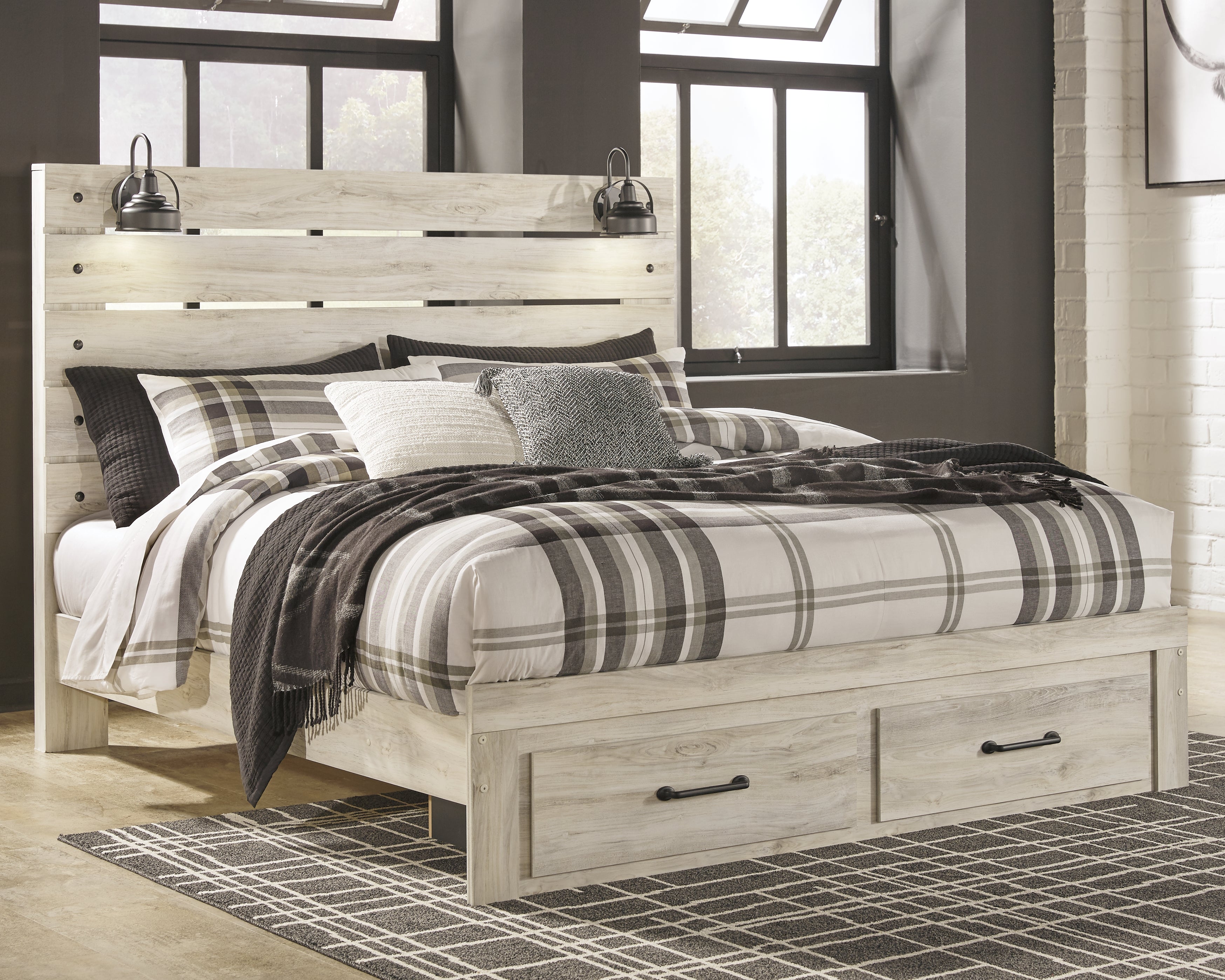 Family Deals Furniture - Ashley Furniture - Cambeck Bedroom - King Panel Bed with 2 Storage Drawers / Whitewash - B192B31