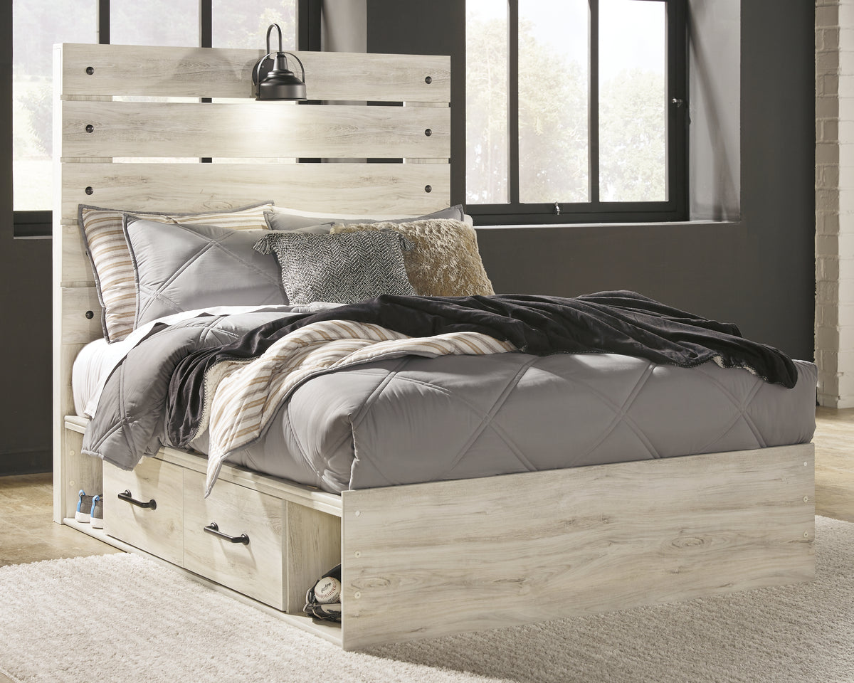 Family Deals Furniture - Ashley Furniture - Cambeck Bedroom - Full Panel Bed with 4 Storage Drawers / Whitewash - B192B34