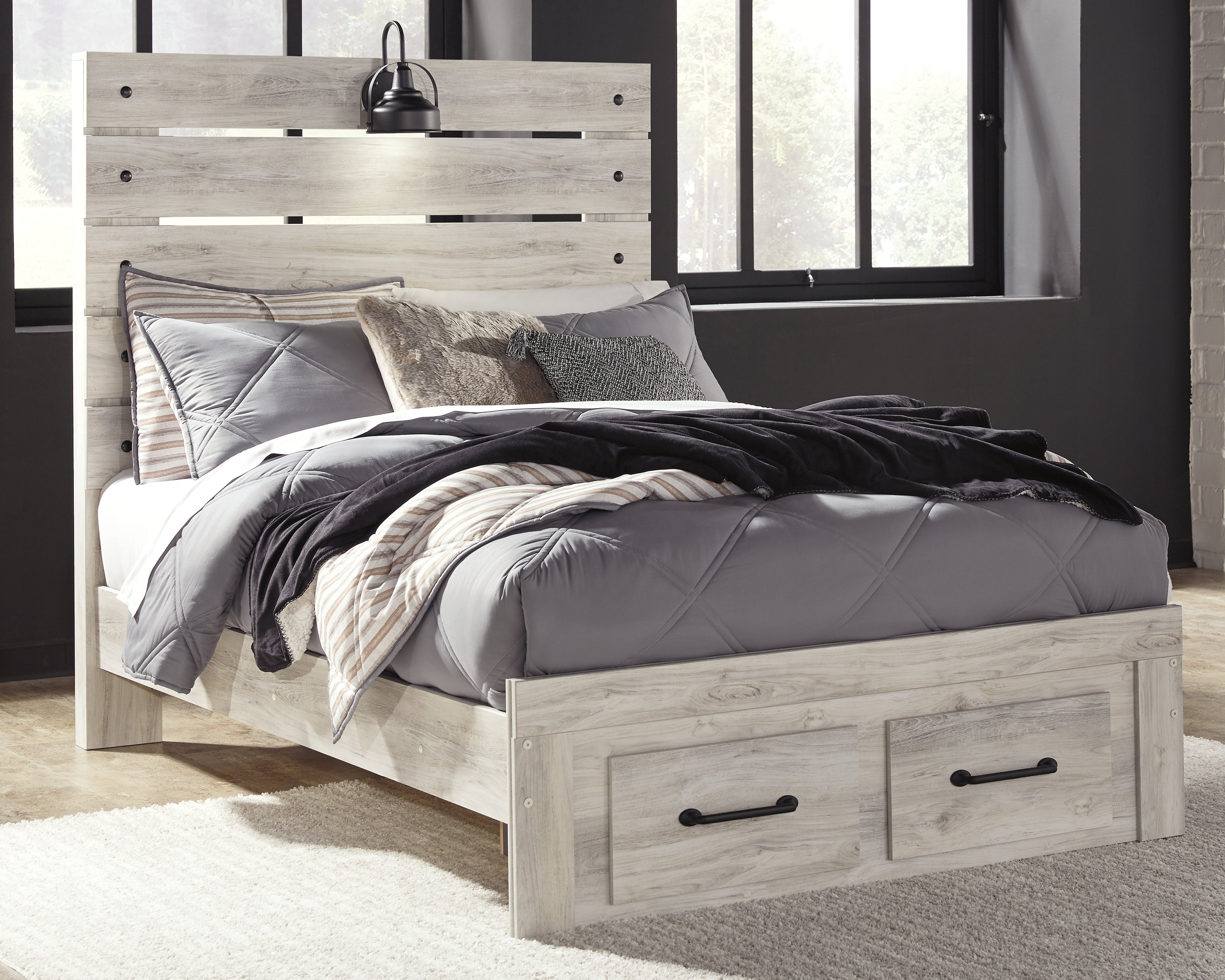 Family Deals Furniture - Ashley Furniture - Cambeck Bedroom - Full Panel Bed with 2 Storage Drawers / Whitewash - B192B33