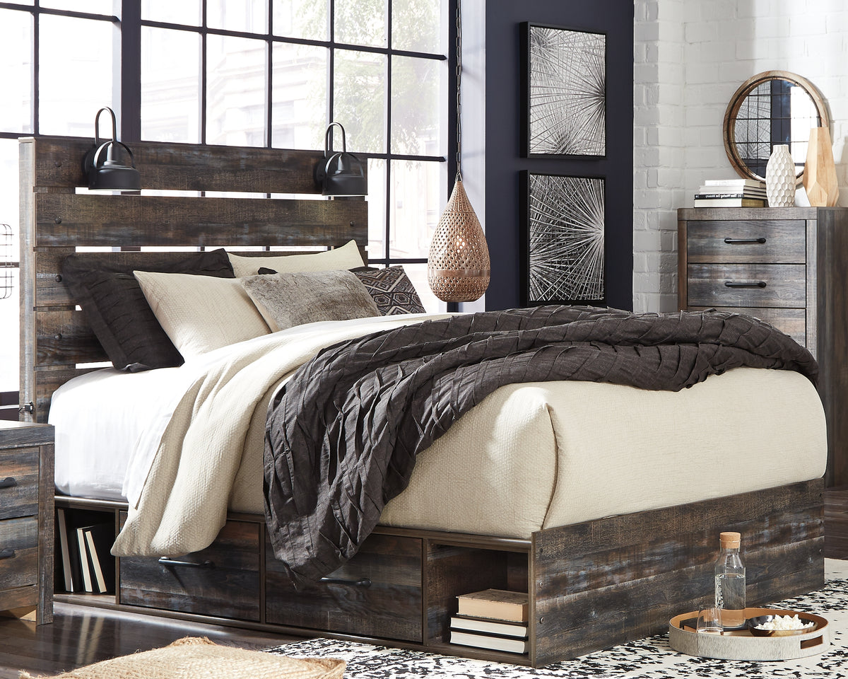 Family Deals Furniture - Ashley Furniture - Drystan Bedroom - Queen Bookcase Bed with 4 Storage Drawers / Multi - B211B18