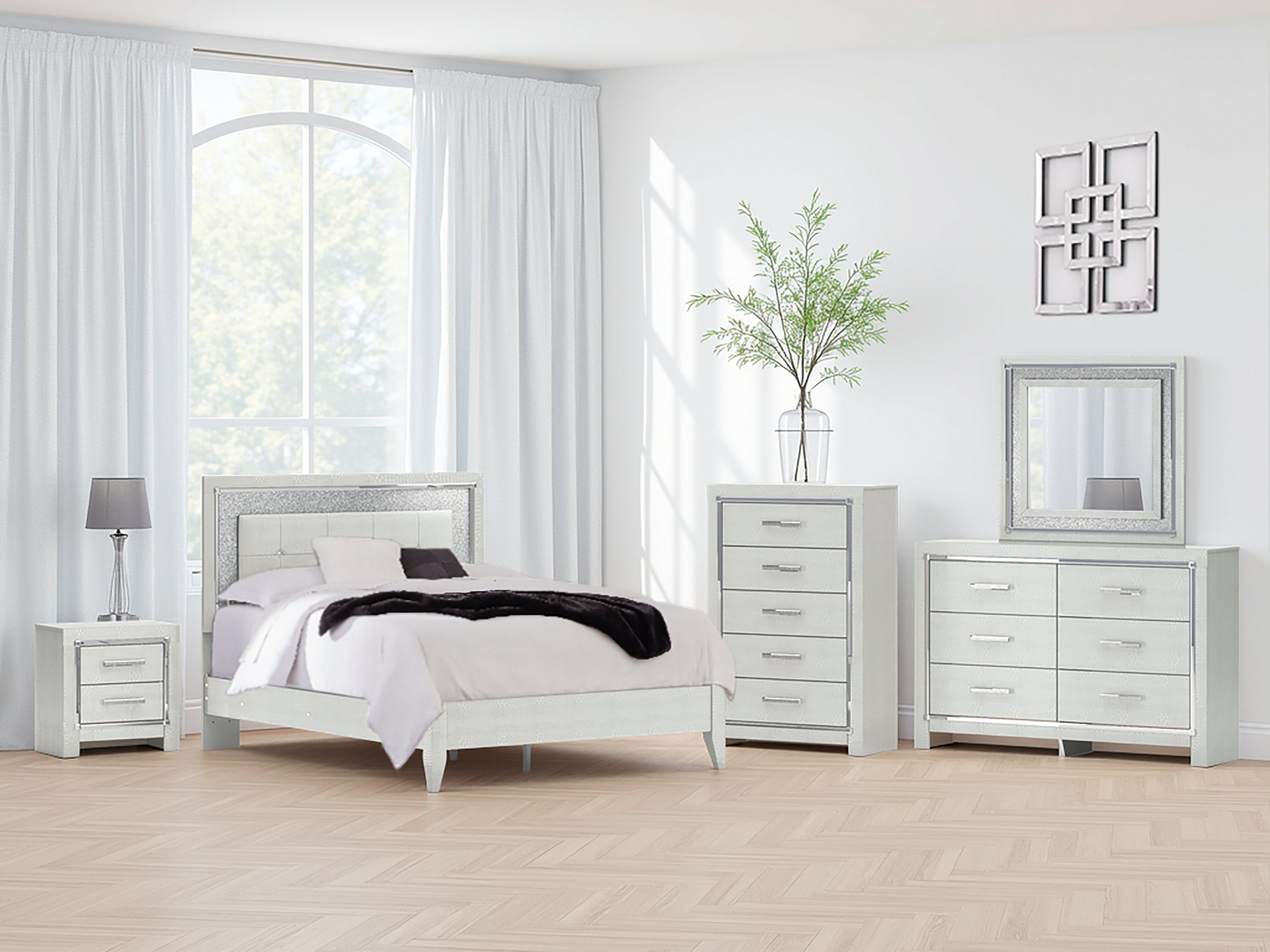 Family Deals Furniture - Ashley Furniture - Zyniden Bedroom - Queen Upholstered Panel Bed / Silver - B2114B2