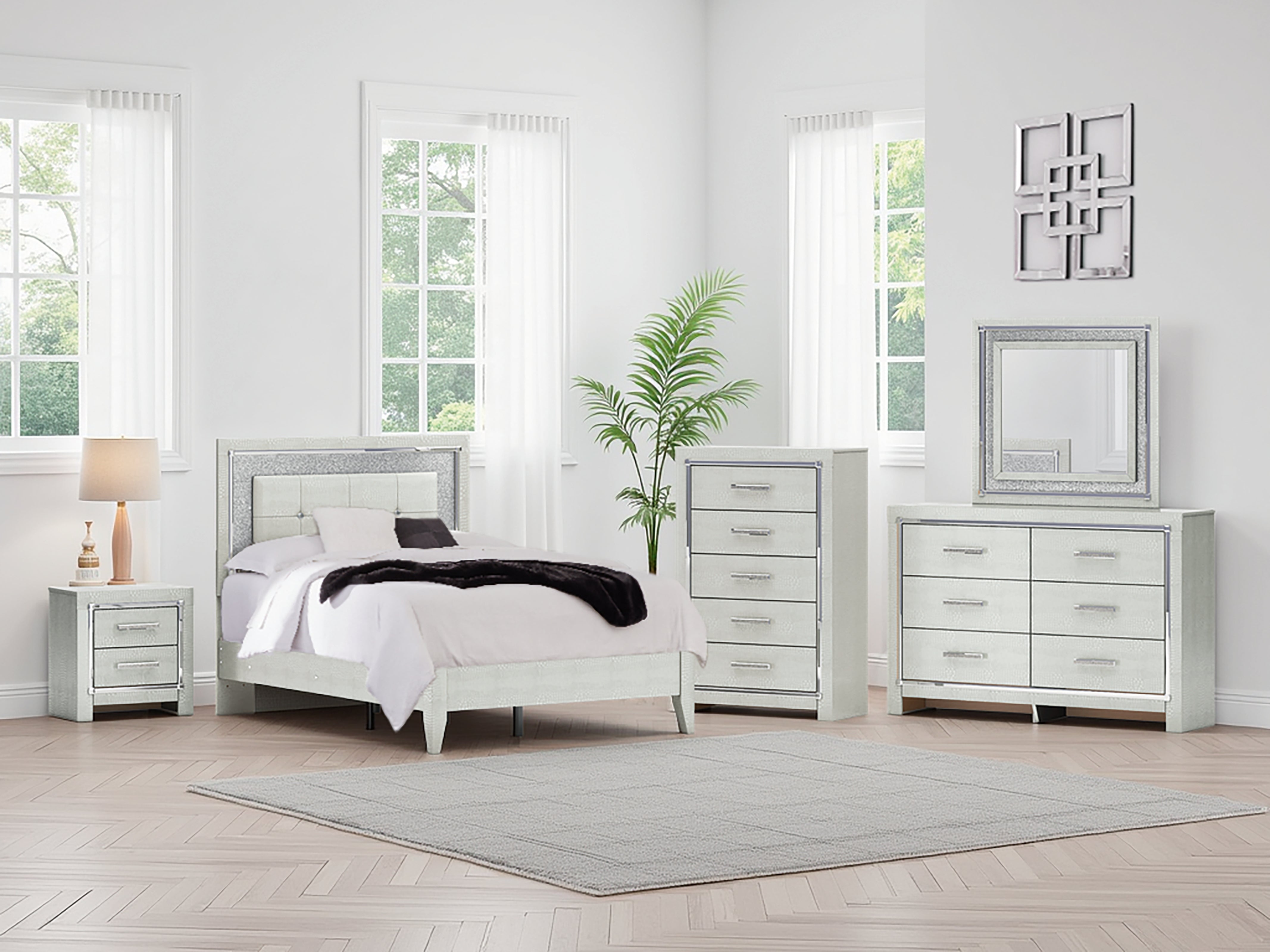Family Deals Furniture - Ashley Furniture - Zyniden Bedroom - Full Upholstered Panel Bed / Silver - B2114B4
