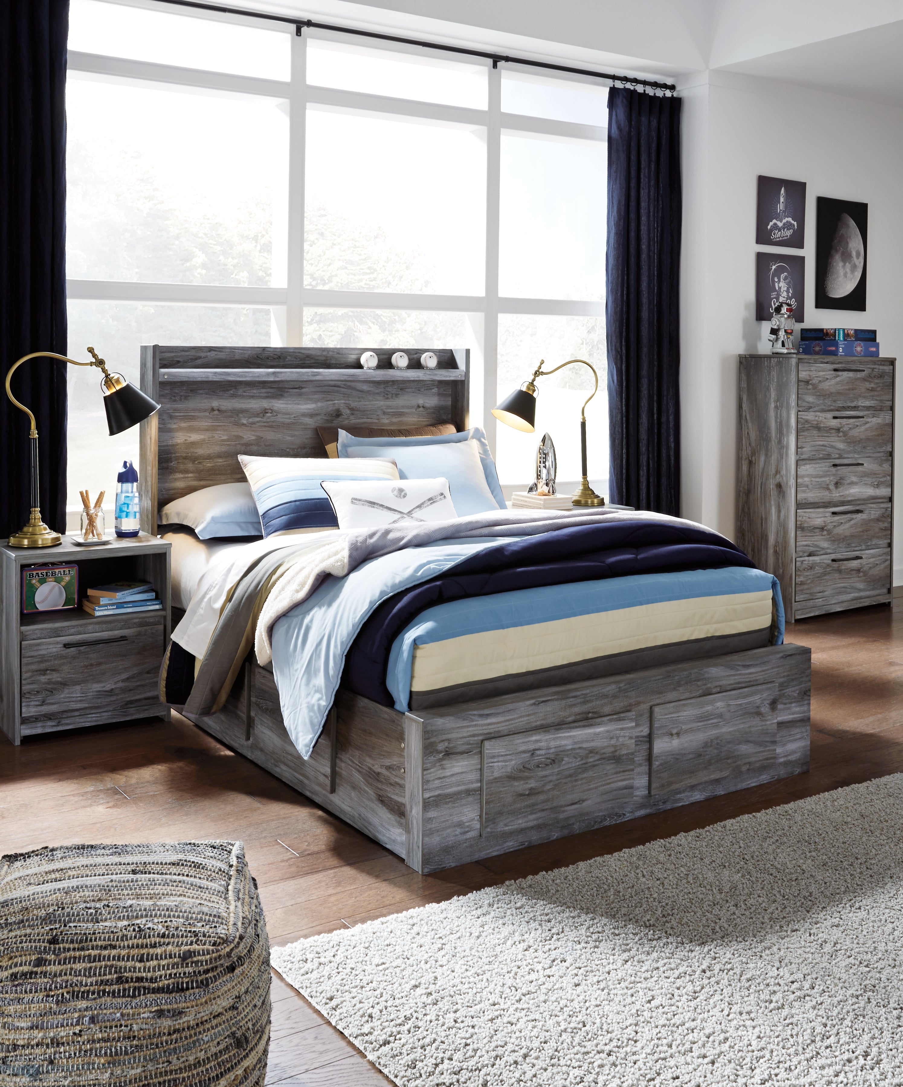 Family Deals Furniture - Ashley Furniture - Baystorm Bedroom - Full Panel Bed with 6 Storage Drawers / Gray - B221B27