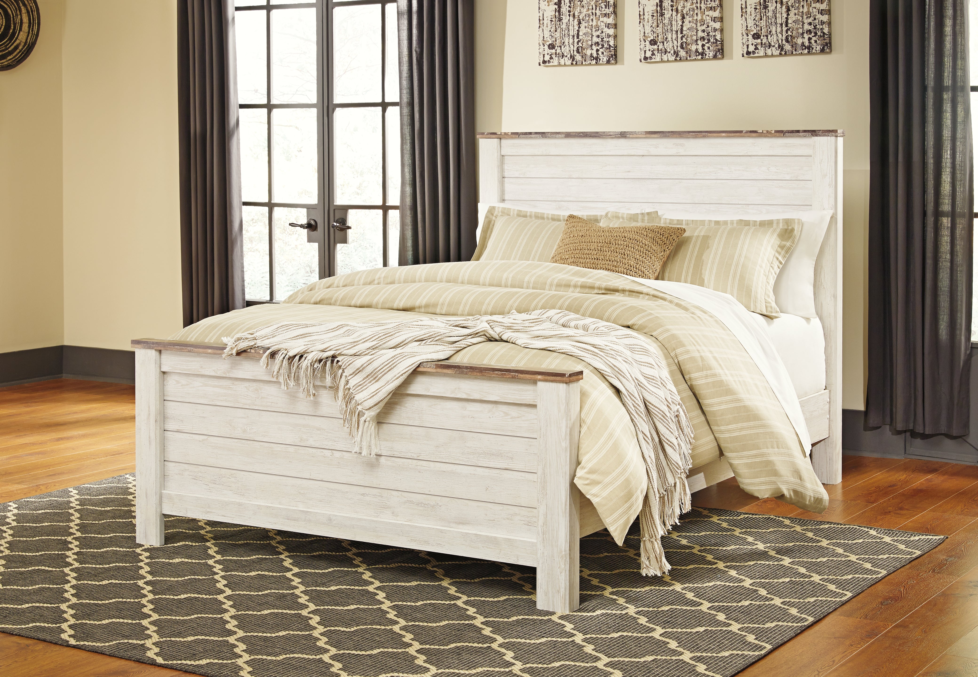 Family Deals Furniture - Ashley Furniture - Willowton Bedroom - King Panel Bed / Whitewash - B267B10