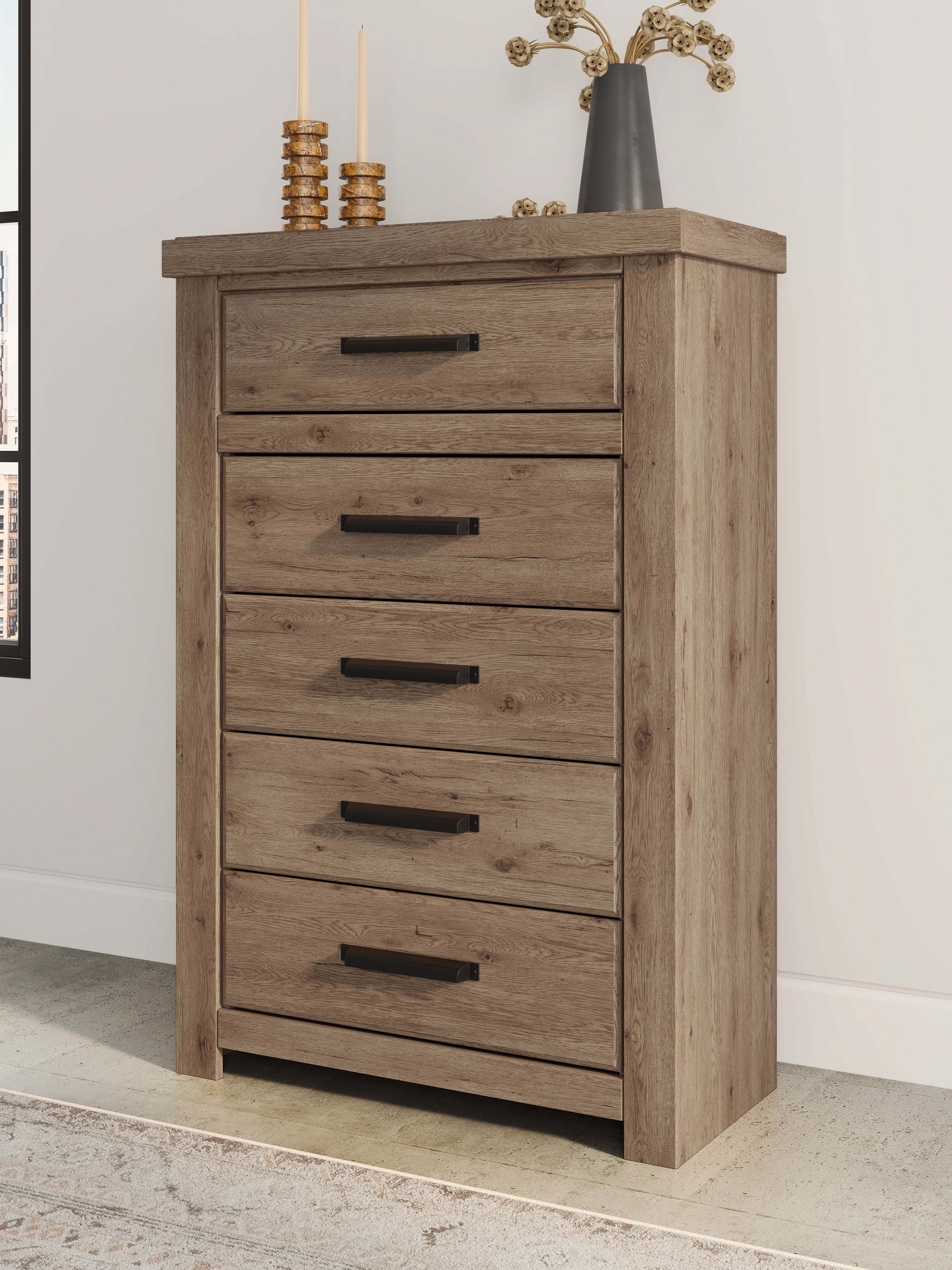 Family Deals Furniture - Ashley Furniture - Oliandon Bedroom - Five Drawer Chest / Light Brown - PCB2844-46