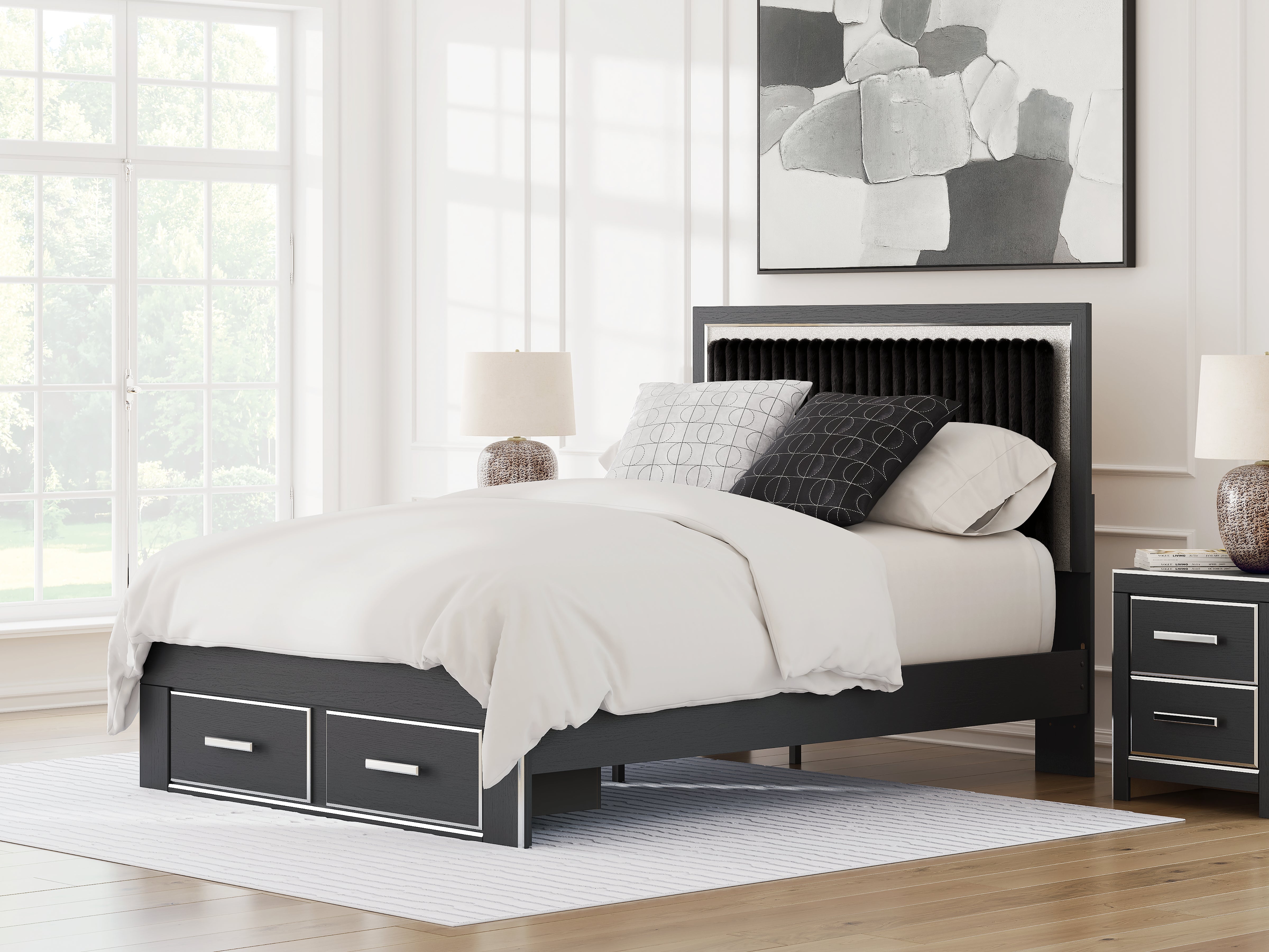 Family Deals Furniture - Ashley Furniture - Zuraleus Bedroom - Queen Upholstered Panel Storage Bed / Black - PCB3380B4