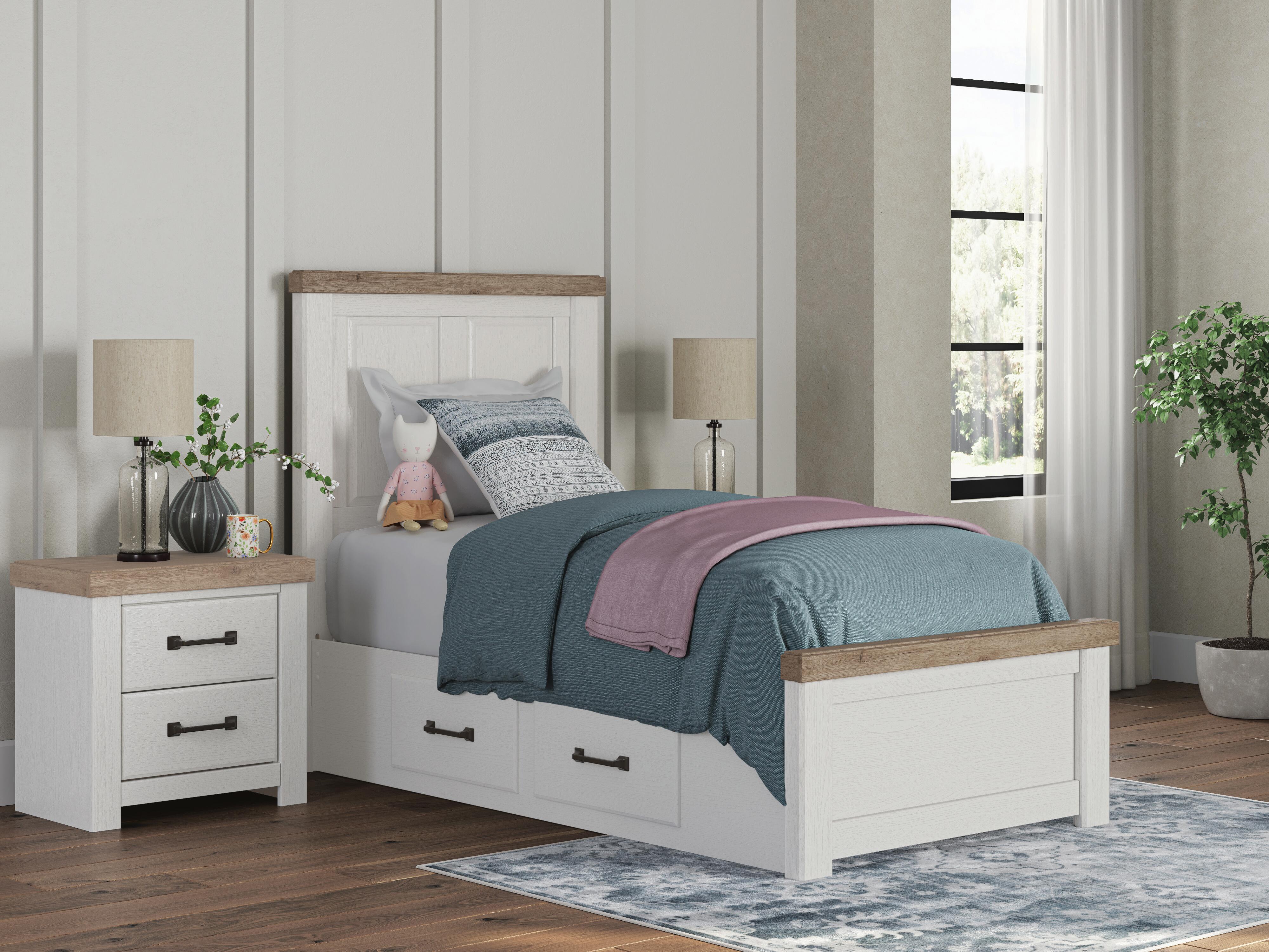 Family Deals Furniture - Ashley Furniture - Savonport Bedroom - Twin Panel Bed with Storage / White/Brown - B4615B18