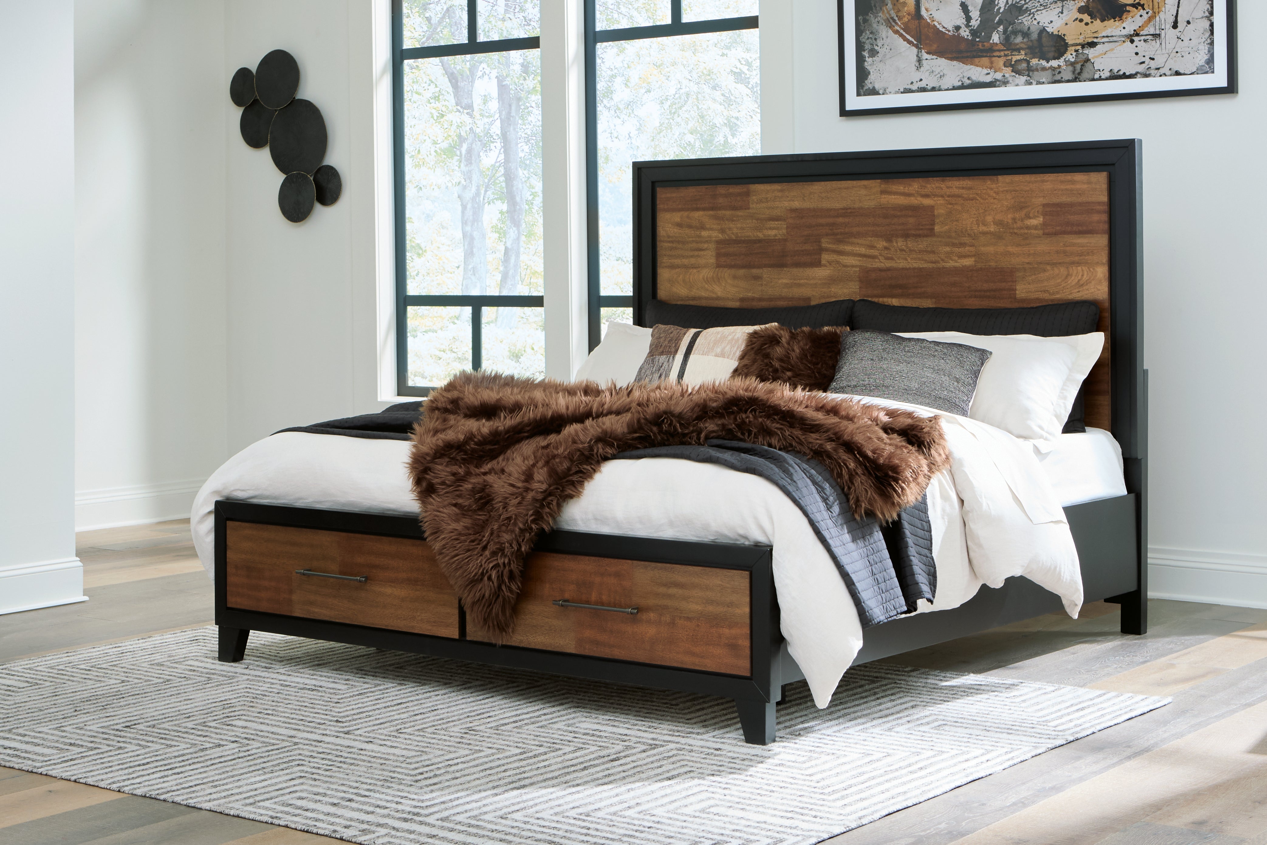 Family Deals Furniture - Ashley Furniture - Kraeburn Bedroom - Queen Panel Storage Bed / Brown/Black - B496B6