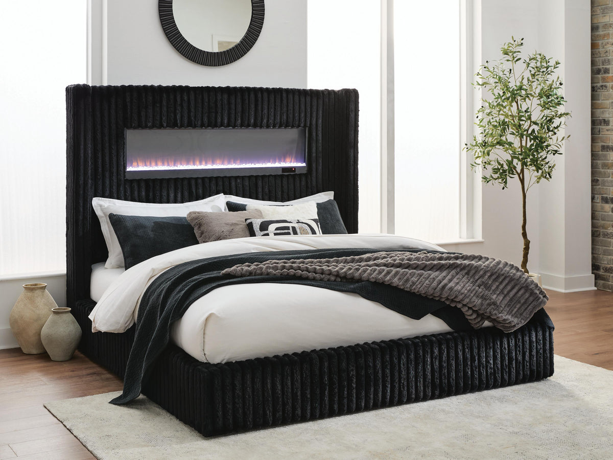 Family Deals Furniture - Ashley Furniture - Tayleena Bedroom - King Upholstered Bed with Fireplace and Wireless Audio - PCB620B2